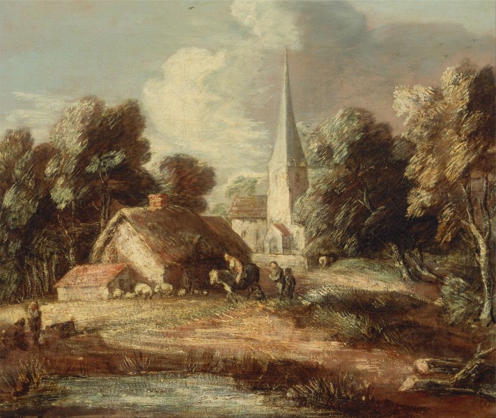 Thomas Gainsborough - Landscape with cottage and church - Google Art Project