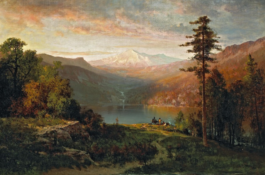 Thomas Hill - Indian by a lake in a majestic California landscape
