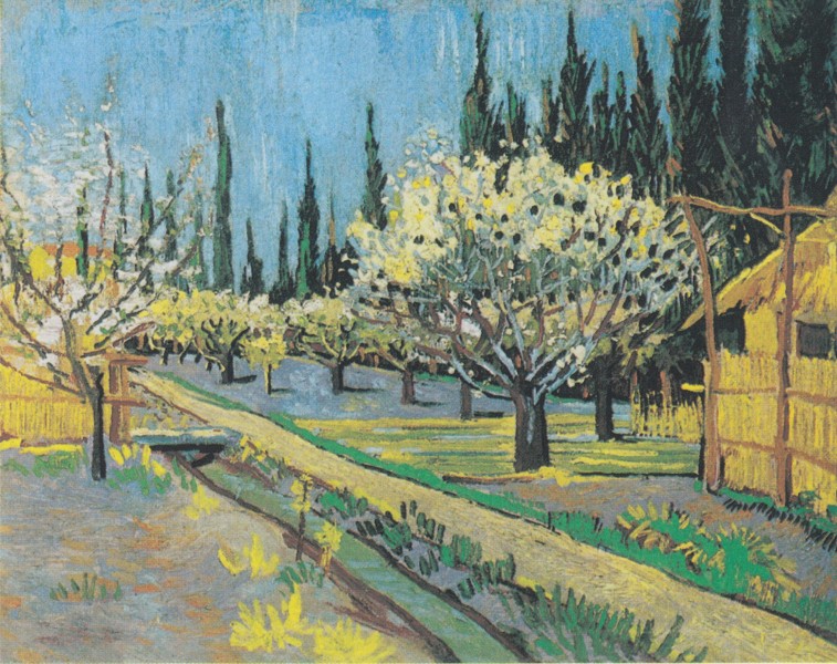 Van Gogh - Blühender Obstgarten von Zypressen umgeben1