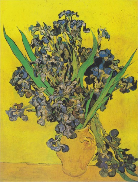 Van Gogh - Vase mit Iris vor gelbem Hintergrund