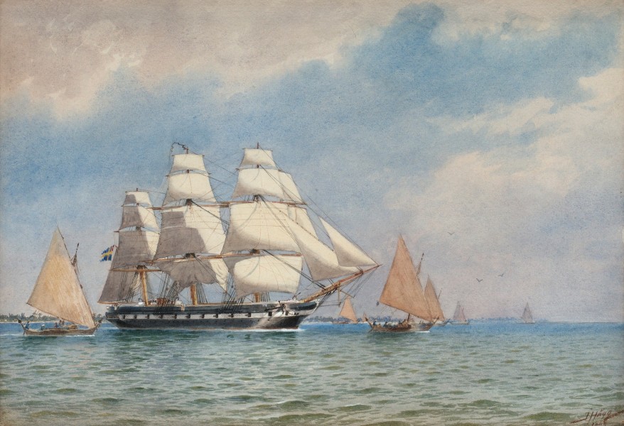 Vanadis under insegling till ön Jaluit i Söderhavet 1884