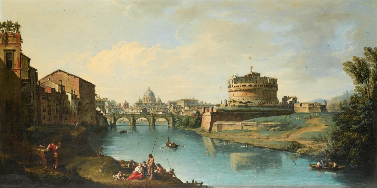 View of the Tiber Looking Towards the Castel Sant'Angelo, with Saint Peter's in the Distance