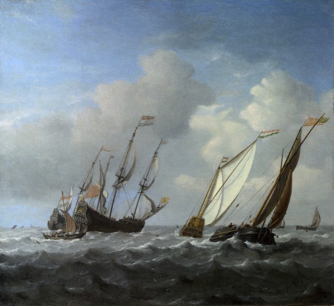 Willem van de Velde II - A Dutch Ship, a Yacht and Smaller Vessels in a Breeze