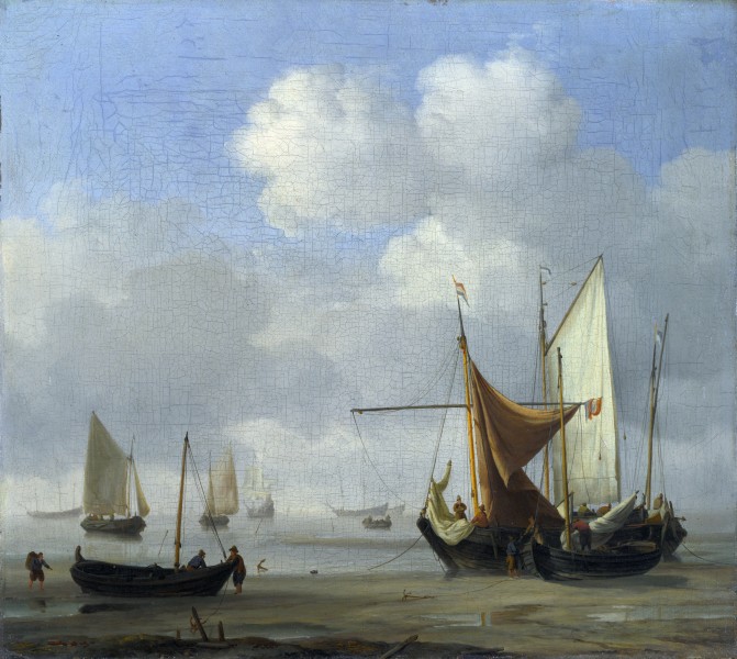 Willem van de Velde II - Small Dutch Vessels Aground at Low Water in a Calm