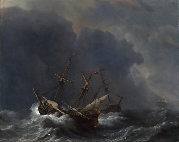 Willem van de Velde II - Three Ships in a Gale