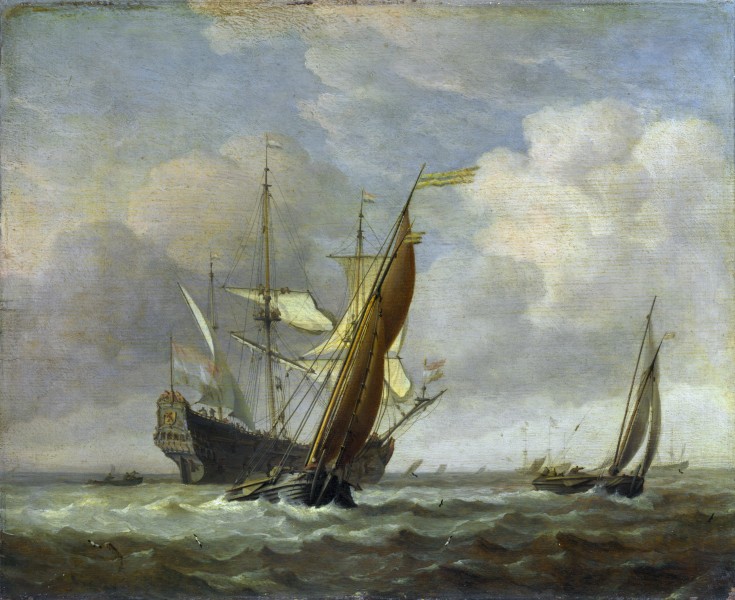 Willem van de Velde II - Two Small Vessels and a Dutch Man-of-War in a Breeze