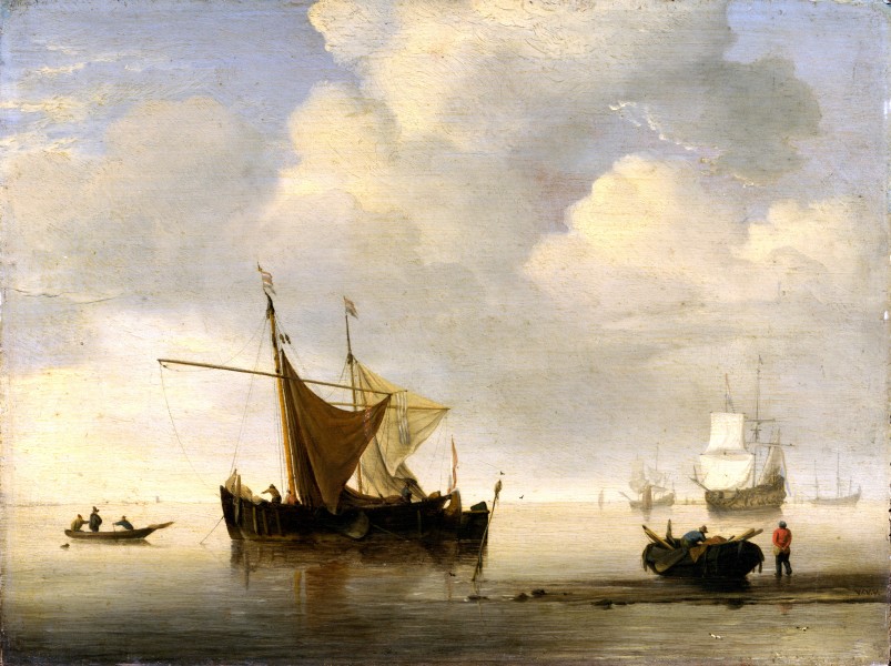 Willem van de Velde II (Studio of) - Calm, two Dutch Vessels
