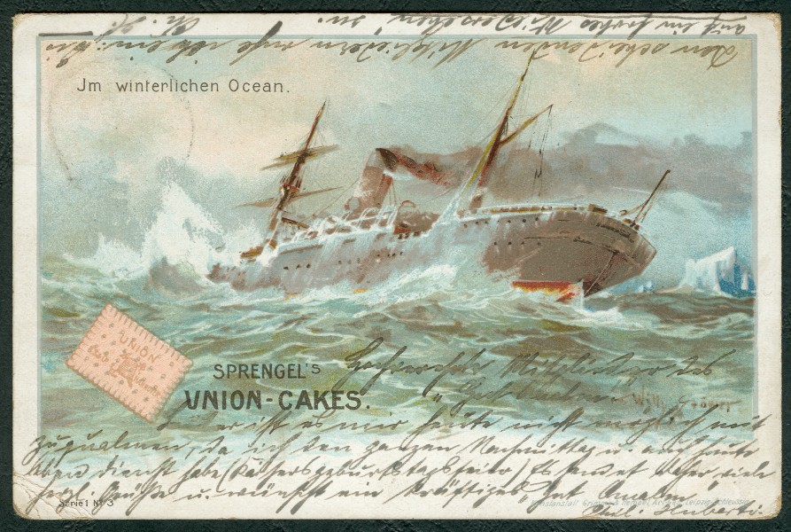 Willy Stöwer Im winterlichen Ozean Sprengel's Union-Cakes Serie 1 No. 3 Bildseite