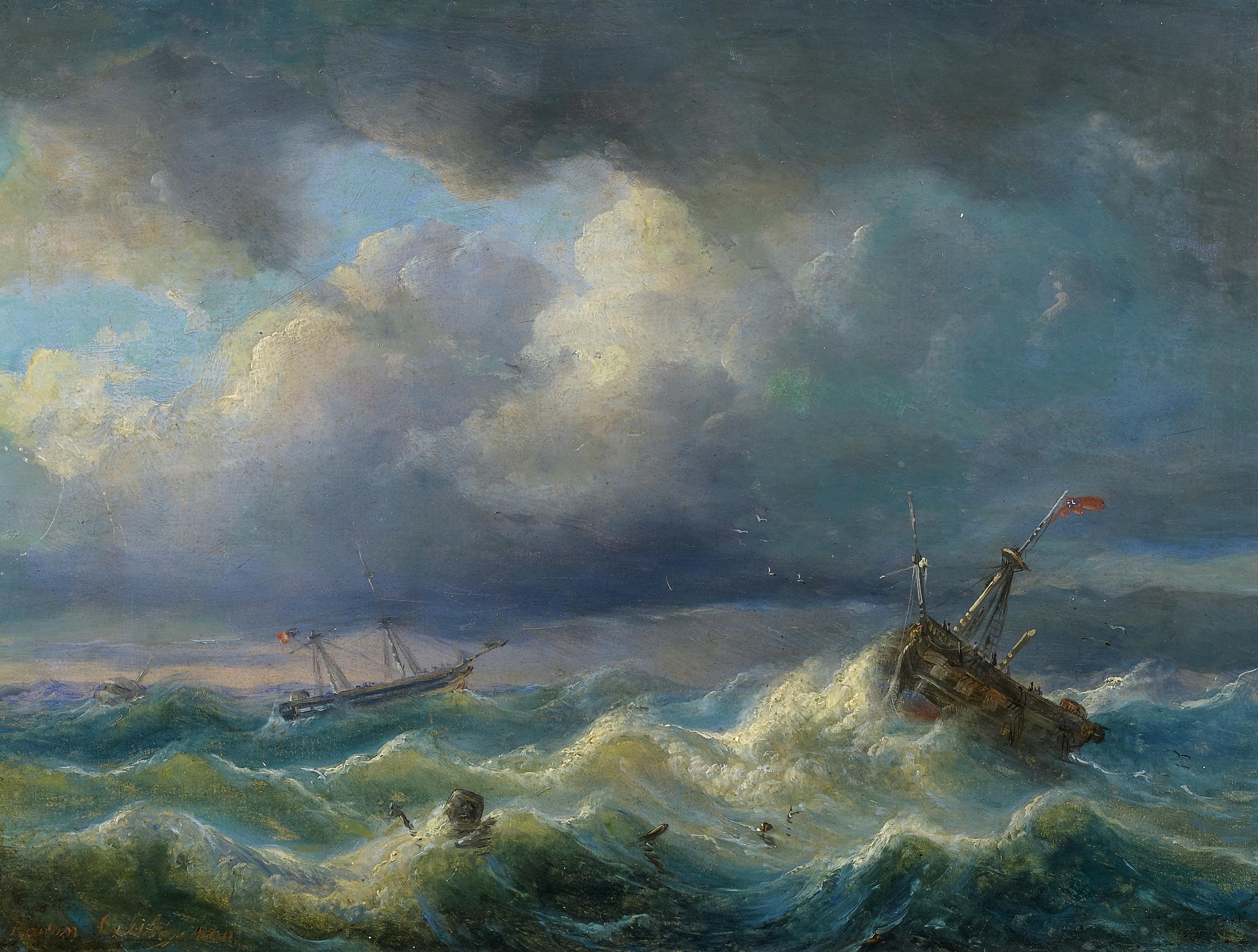 Raden Sarief Bustaman Saleh - Sailor in rough sea (1840)