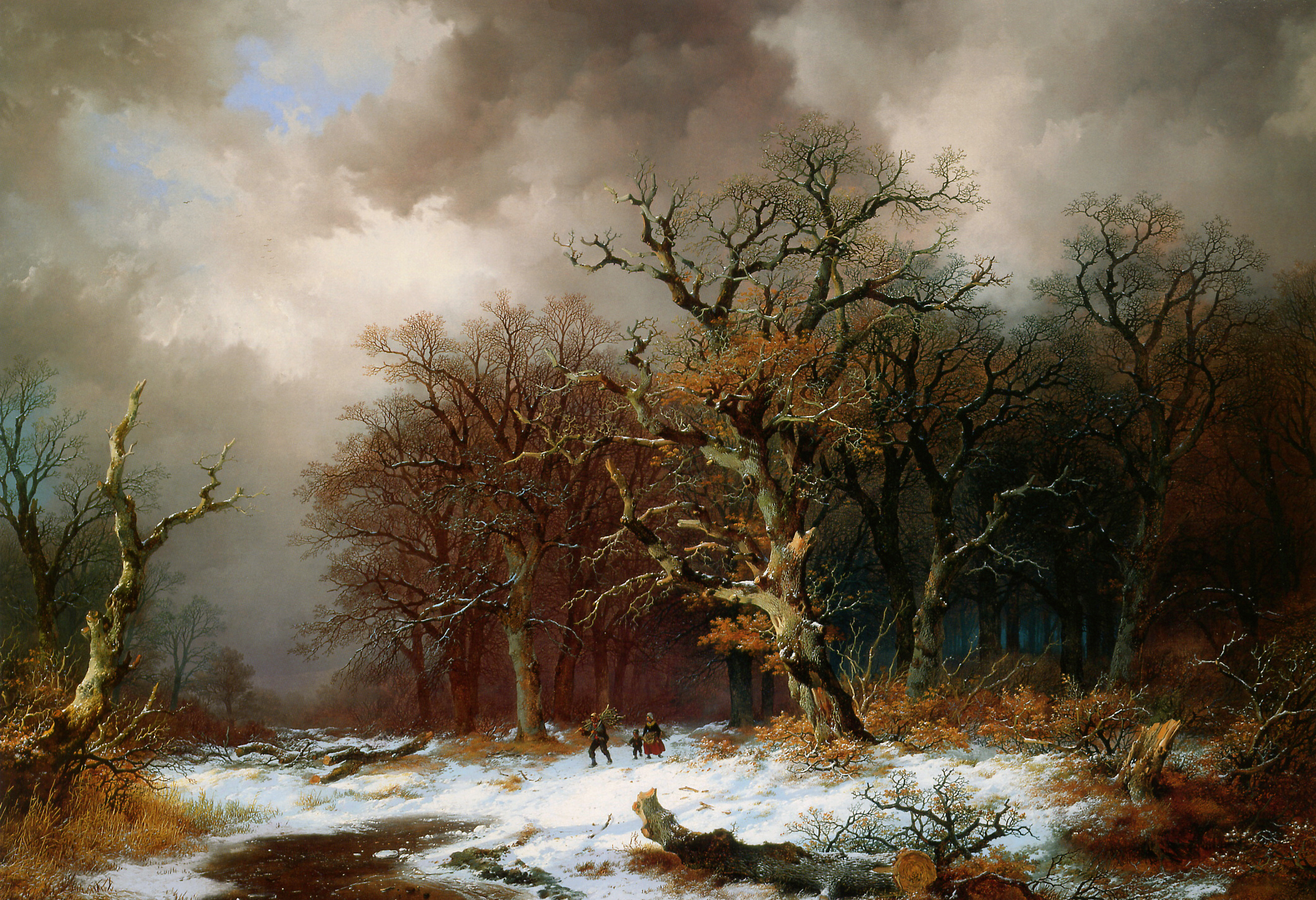 Remigius van Haanen (1812-1894) - Faggot Gatherers in Winter Landscape (Unknown)