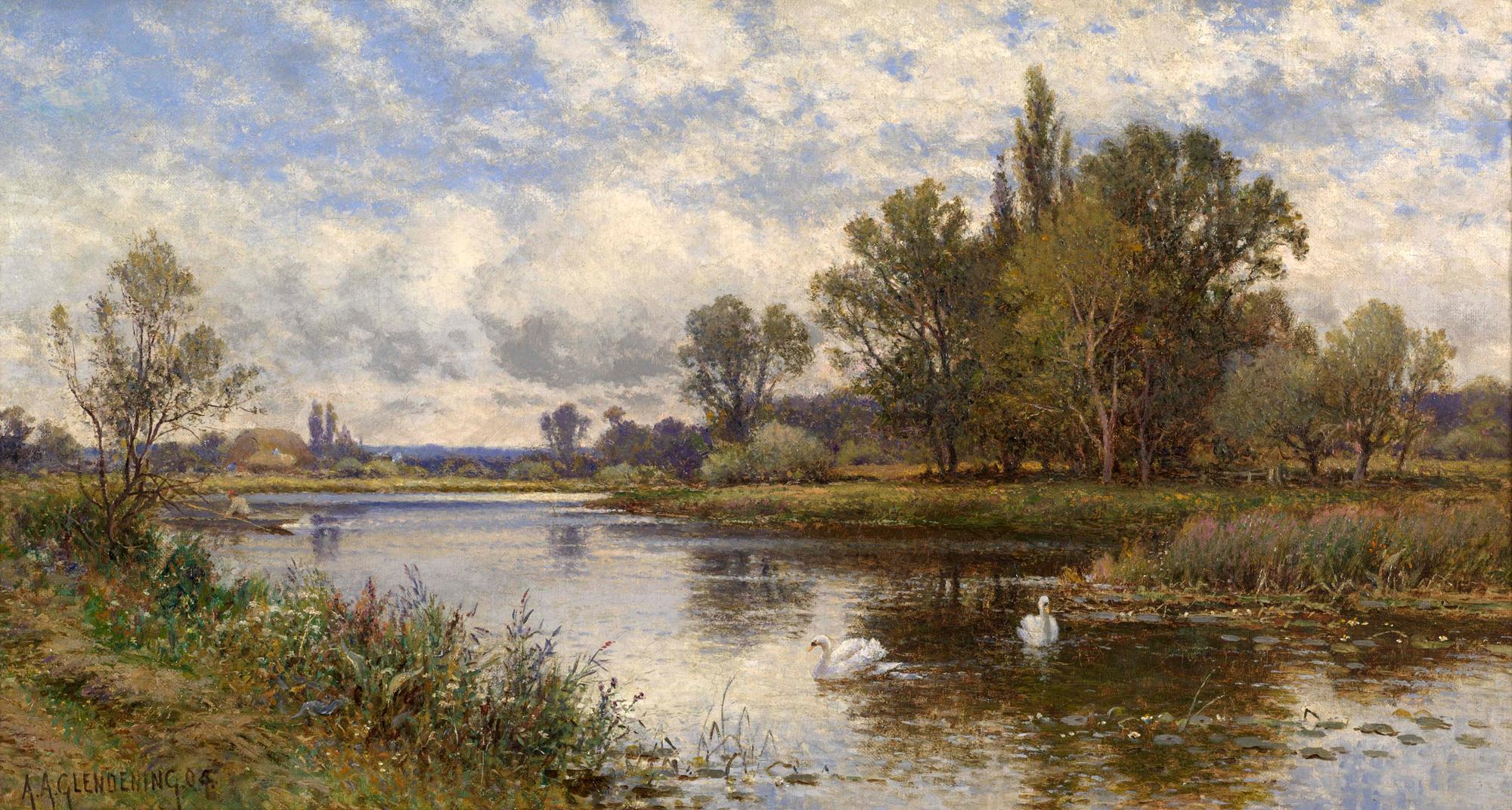 River Scene with Swans-Alfred Augustus Glendening