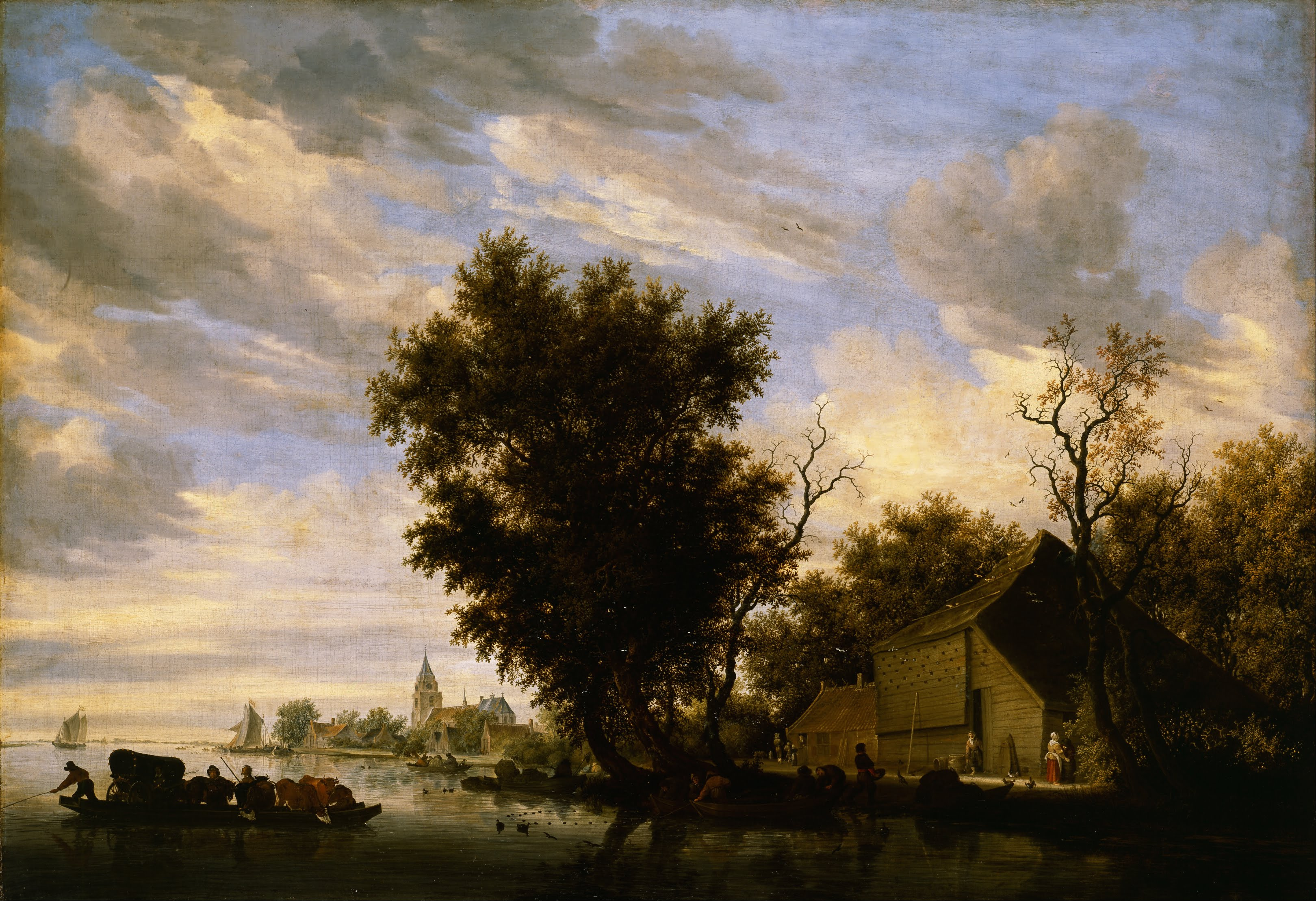 Salomon van Ruysdael - River scene with ferry boat - Google Art Project