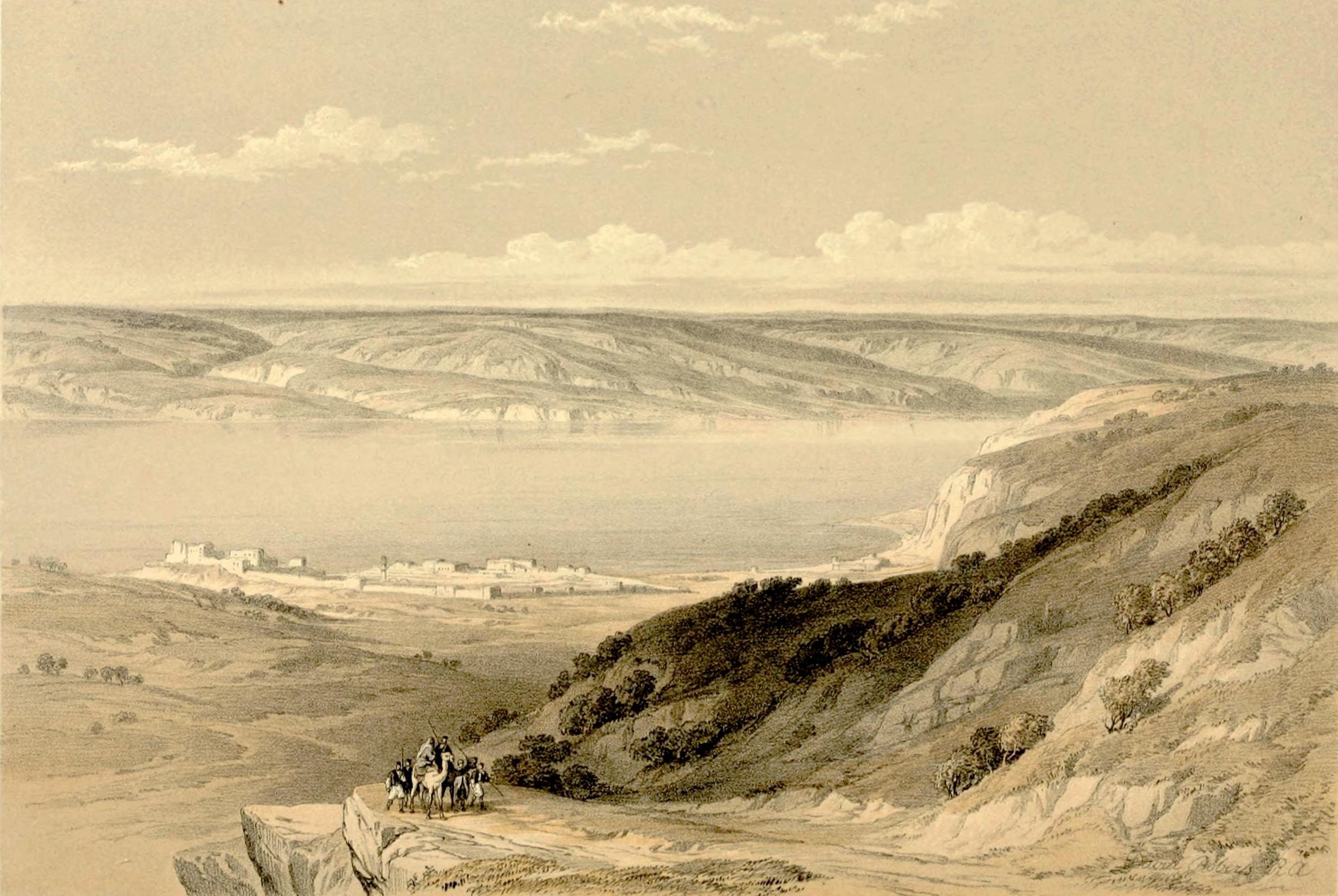 The Sae of Tiberias, looking towards Bashan. David Roberts. 1855