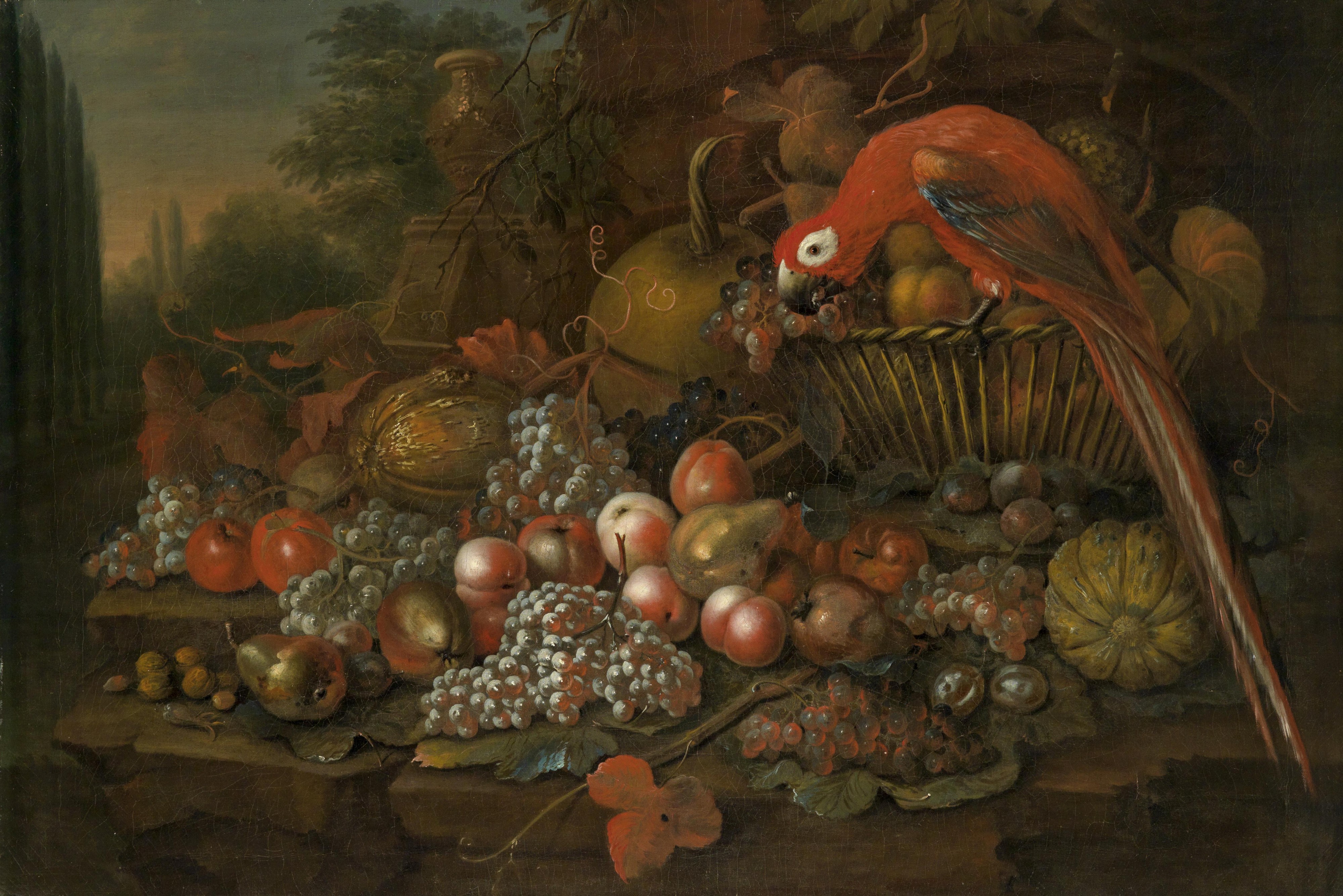 George William Sartorius - Still life with fish and a parrot