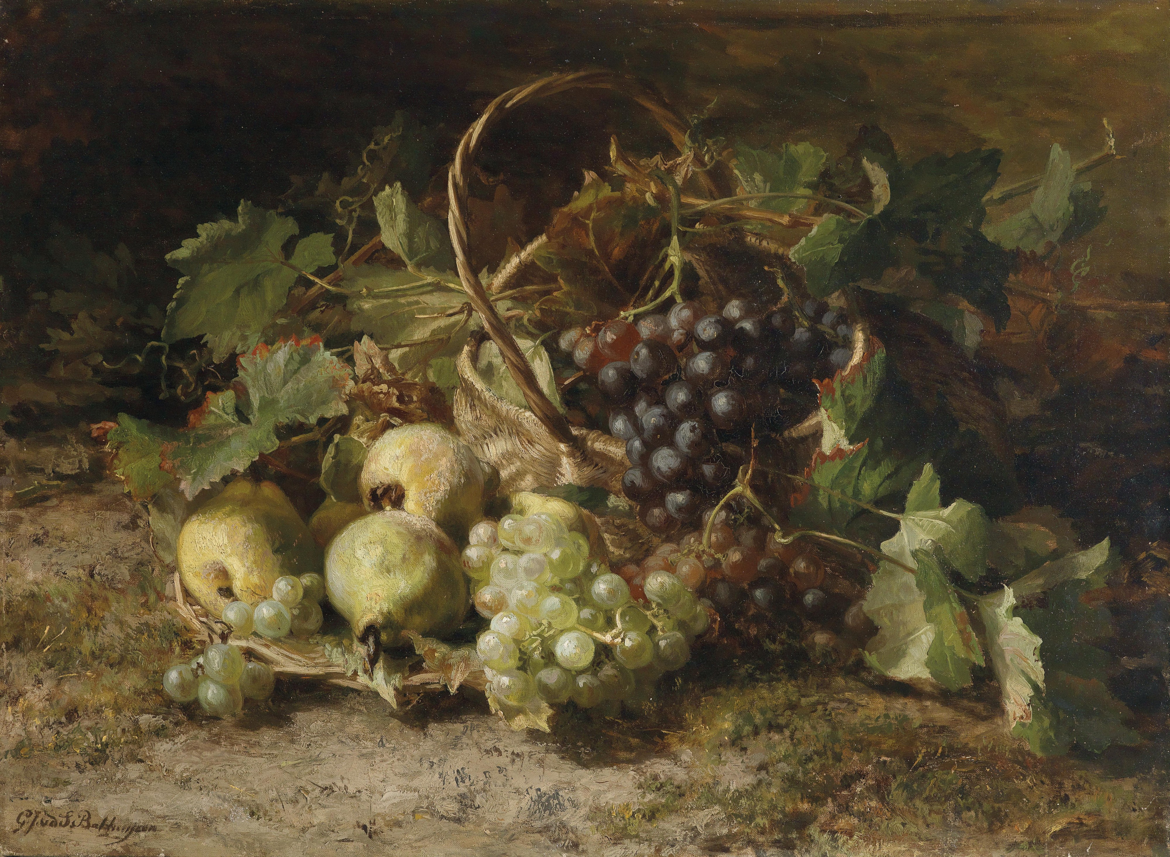 Gerardina Jacoba van de Sande Bakhuijzen Früchtestillleben mit Weintrauben und Birnen