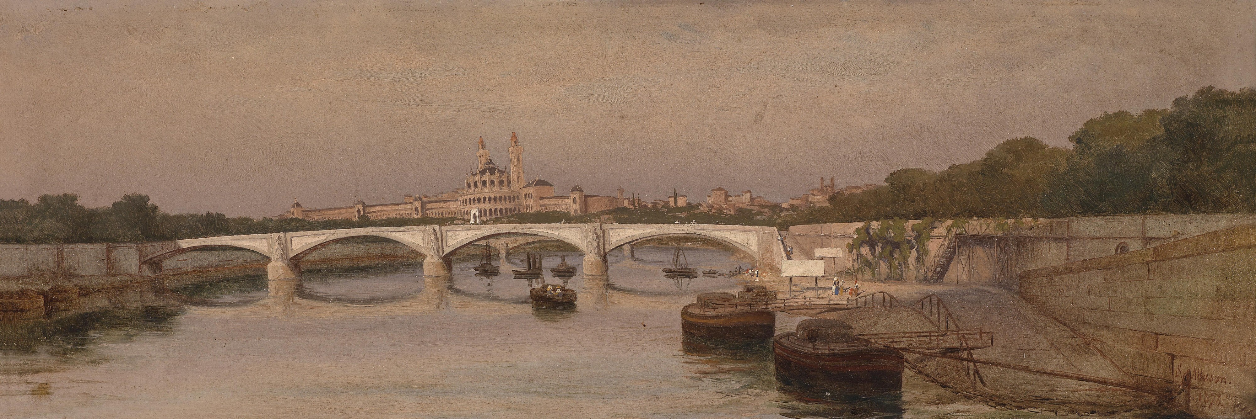 Silvio Allason Ufer der Seine mit Trocadero 1873