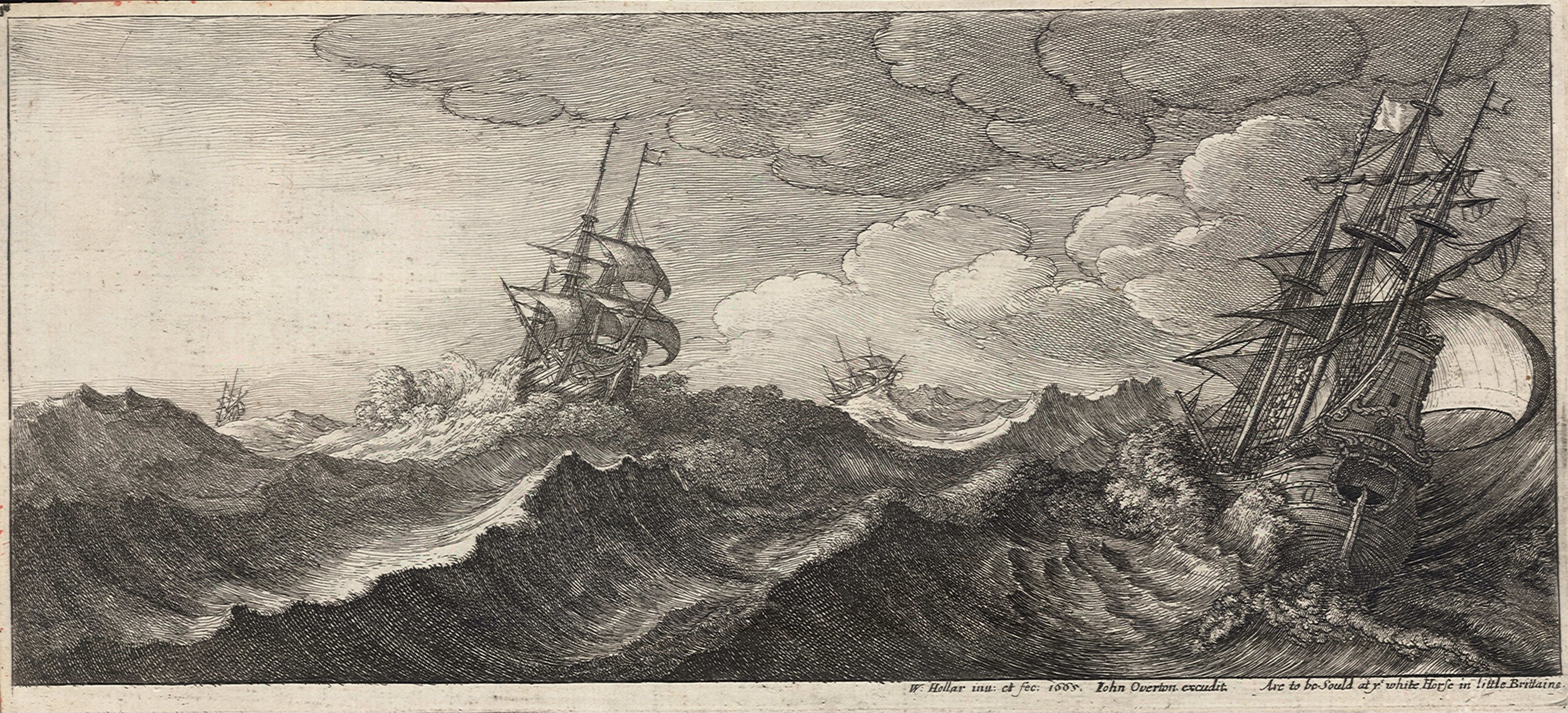 Wenceslas Hollar - Warship in the trough of a wave (State 1)