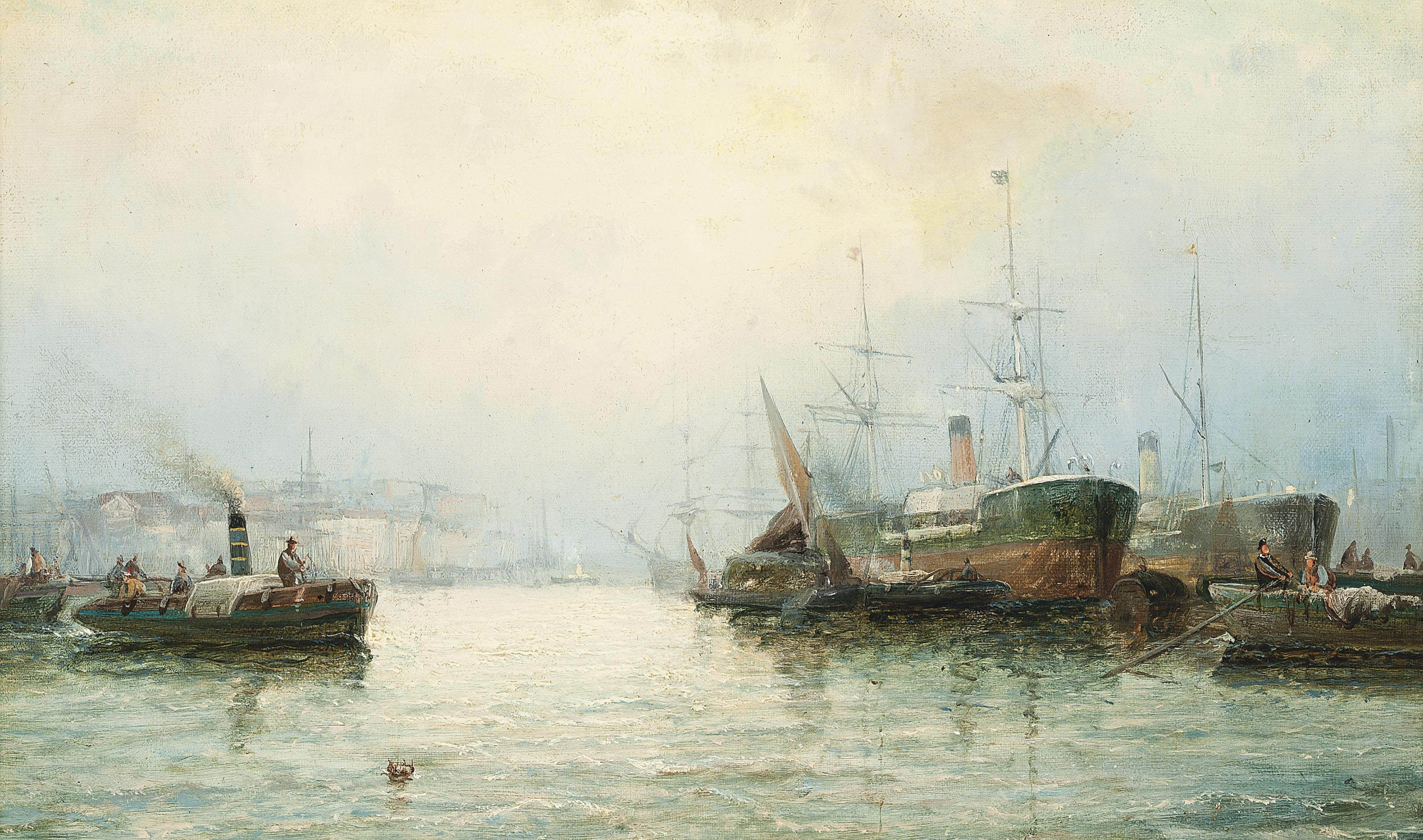 William Anslow Thornley - A misty morning on the Thames