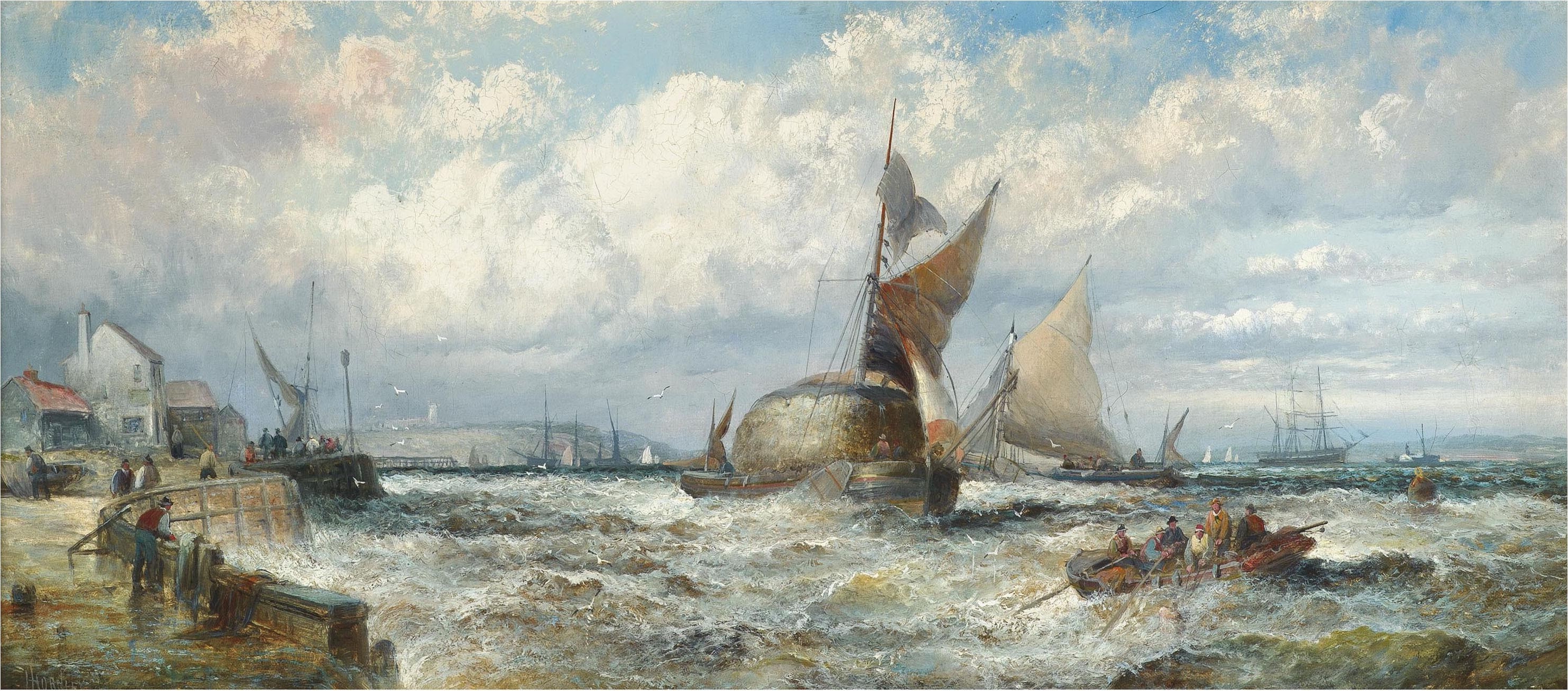 William Anslow Thornley - Hay barges and other shipping in a stiff breeze off Dover
