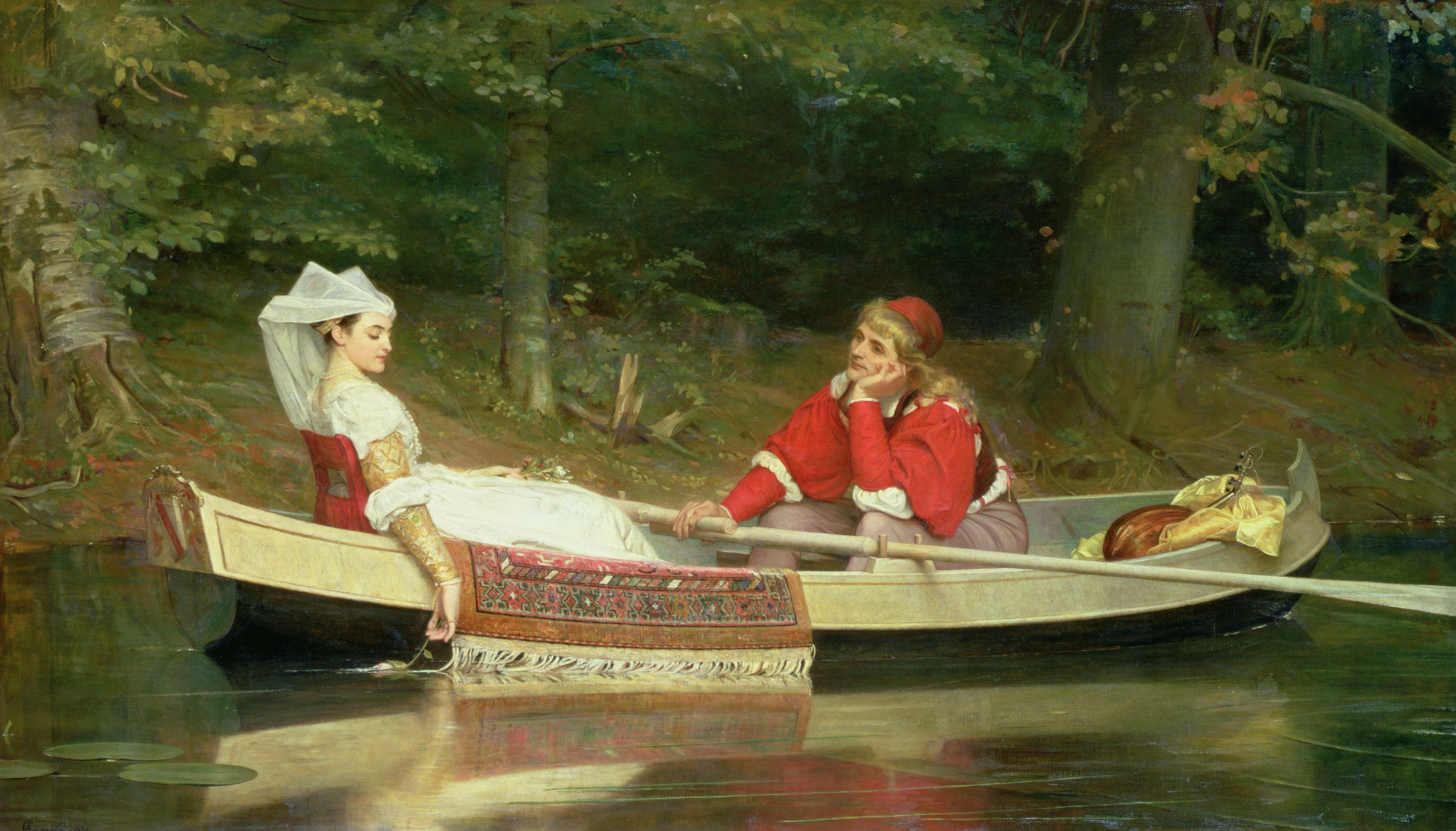 XKH141030 With The River, 1869 (oil on canvas); by Calderon, Philip Hermogenes (1833-98)