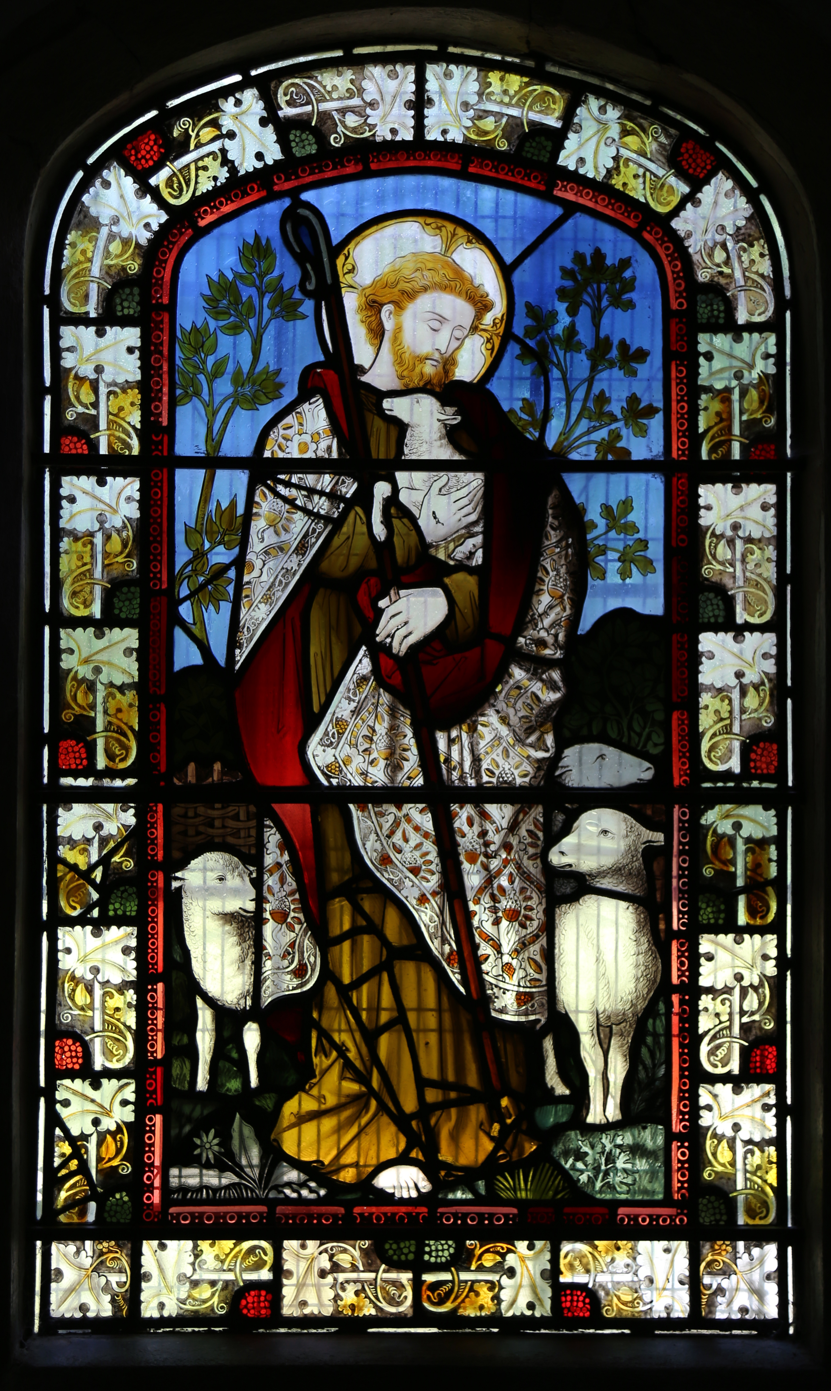 'Church of St Andrew' Greensted, Ongar, Essex England - stained chancel window to Jesus