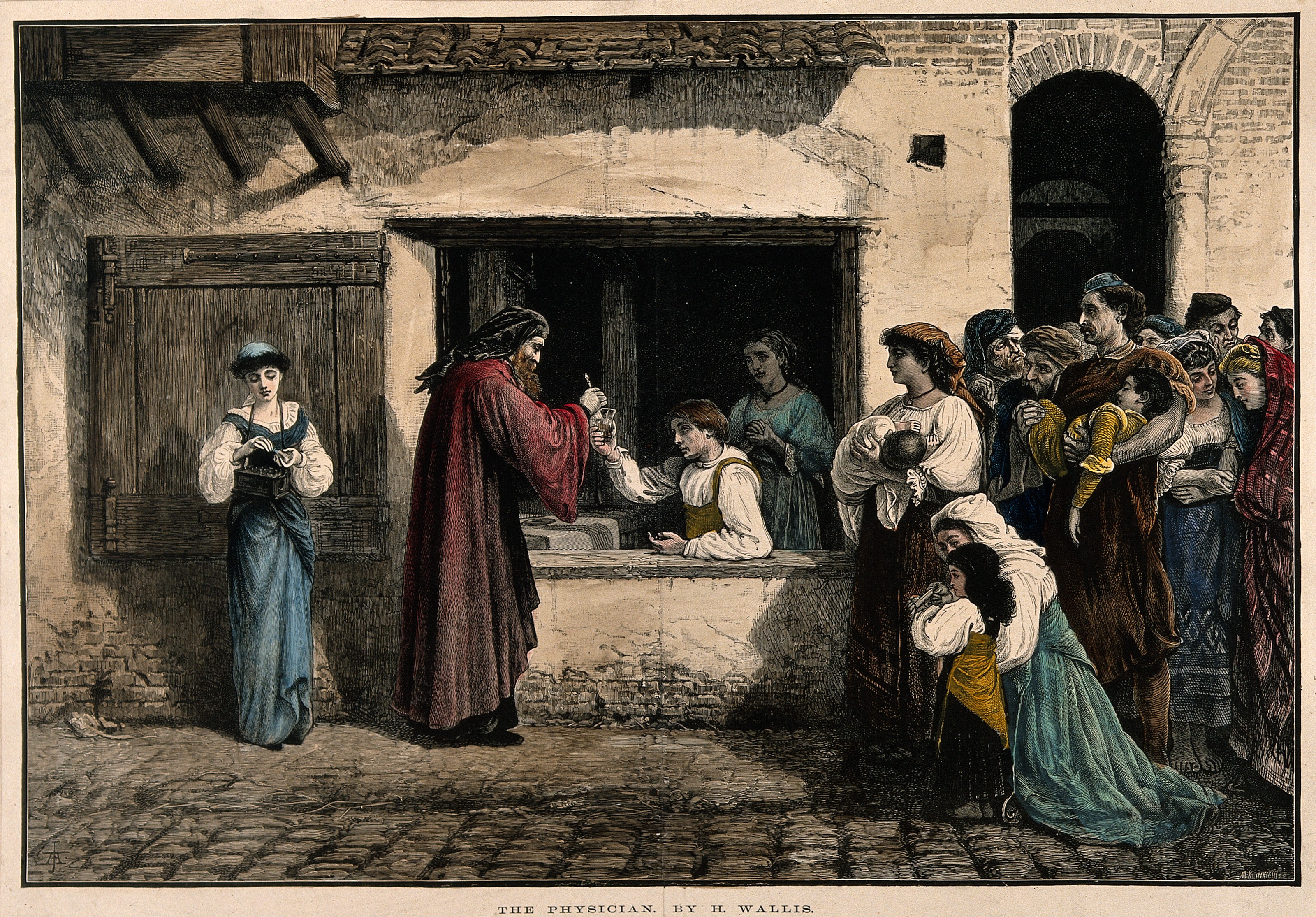 A physician dispensing medicine through a window, a large gr Wellcome V0016099