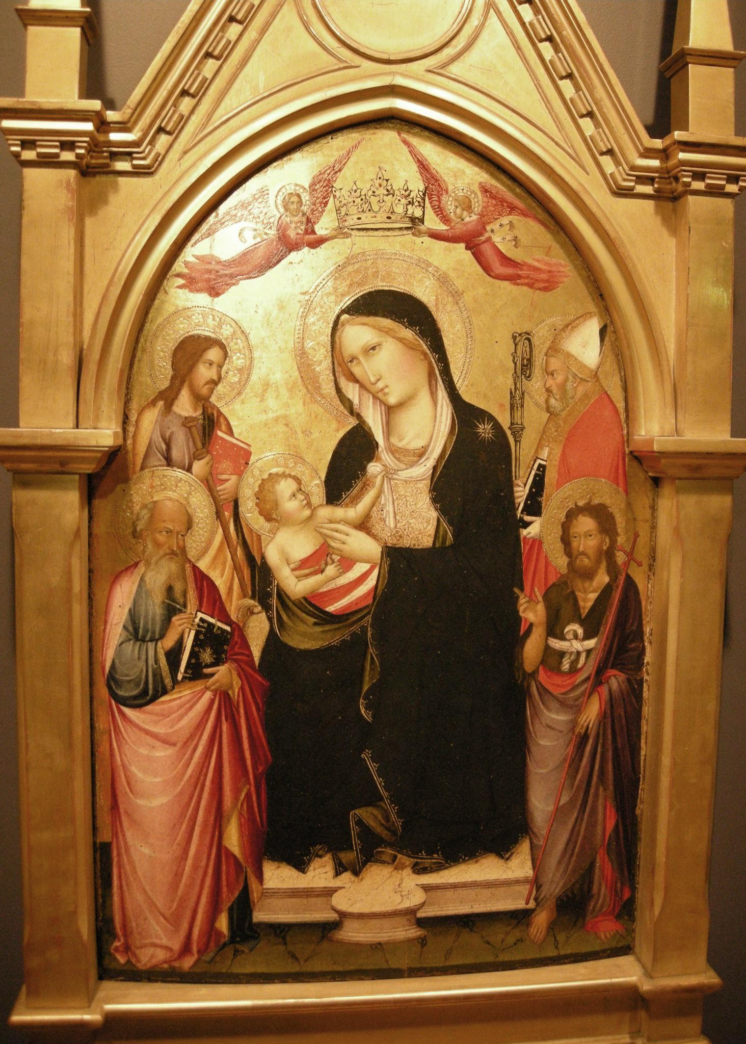 Agnolo gaddi, madonna col bambino, san giovanni evangelista, battista, san jacopo e san nicola di bari, 1388-90 02