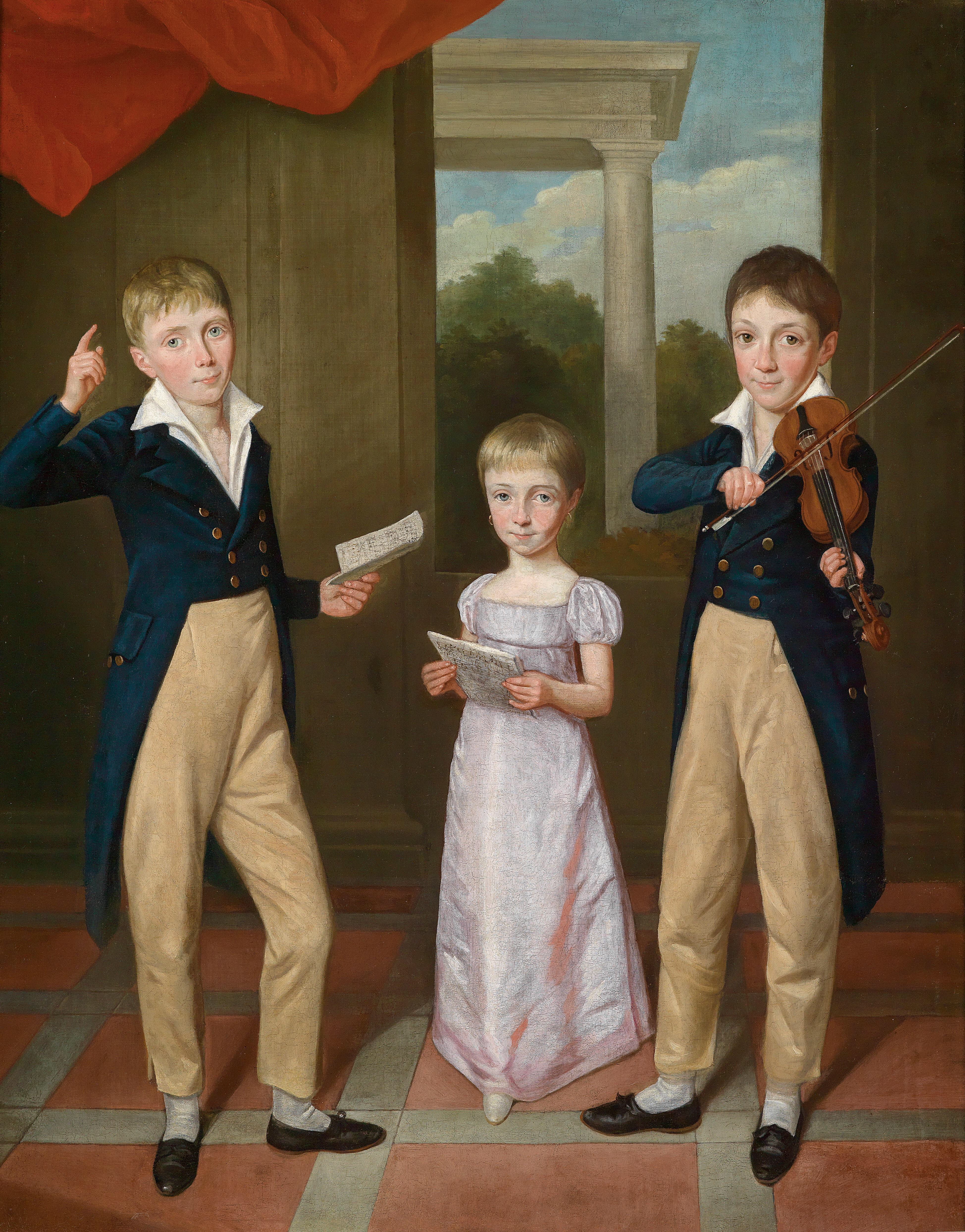 Antoine-Jean Gros Three Children in a House Concert