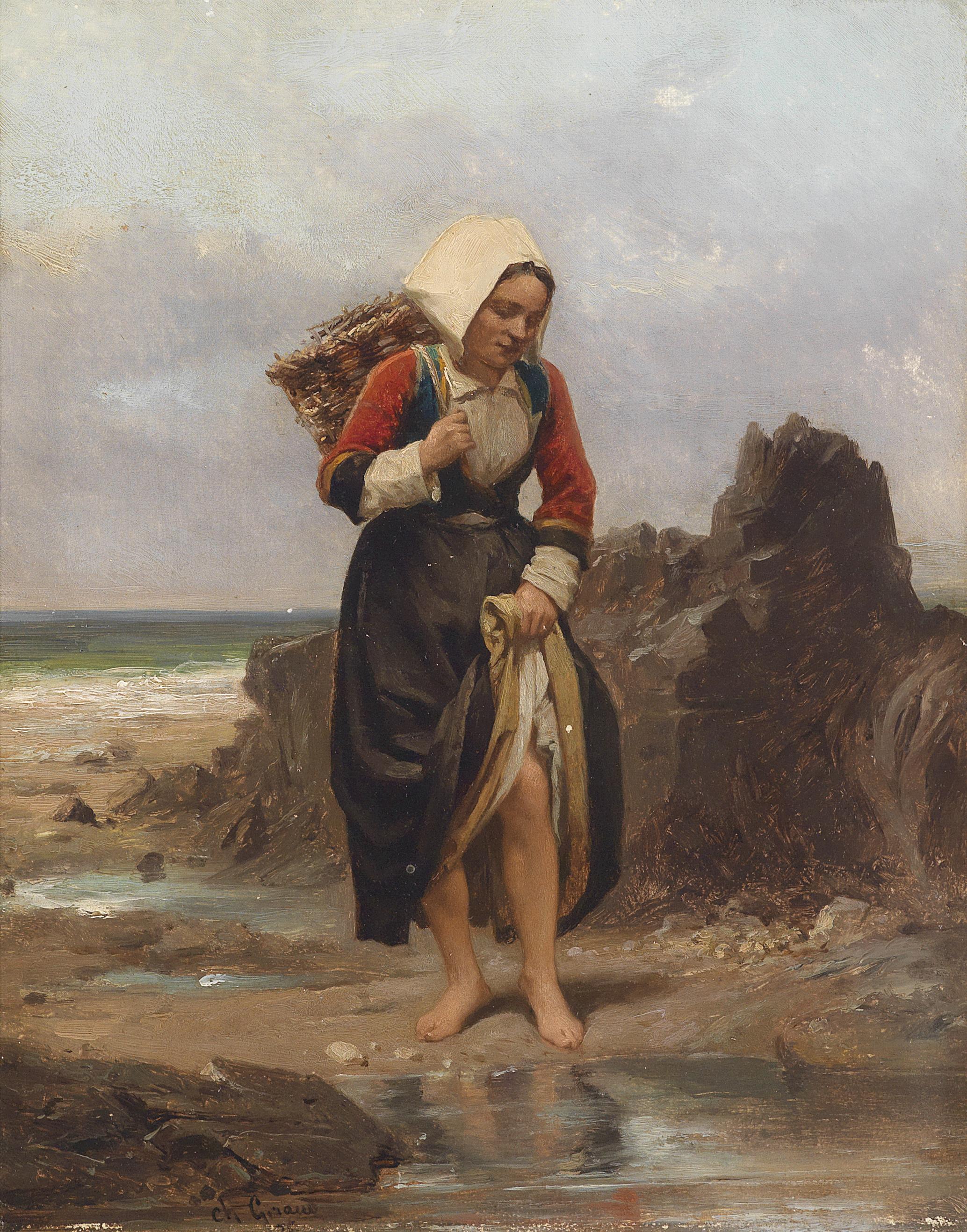 Charles S Giraud (attr) Junges Mädchen am Ufer
