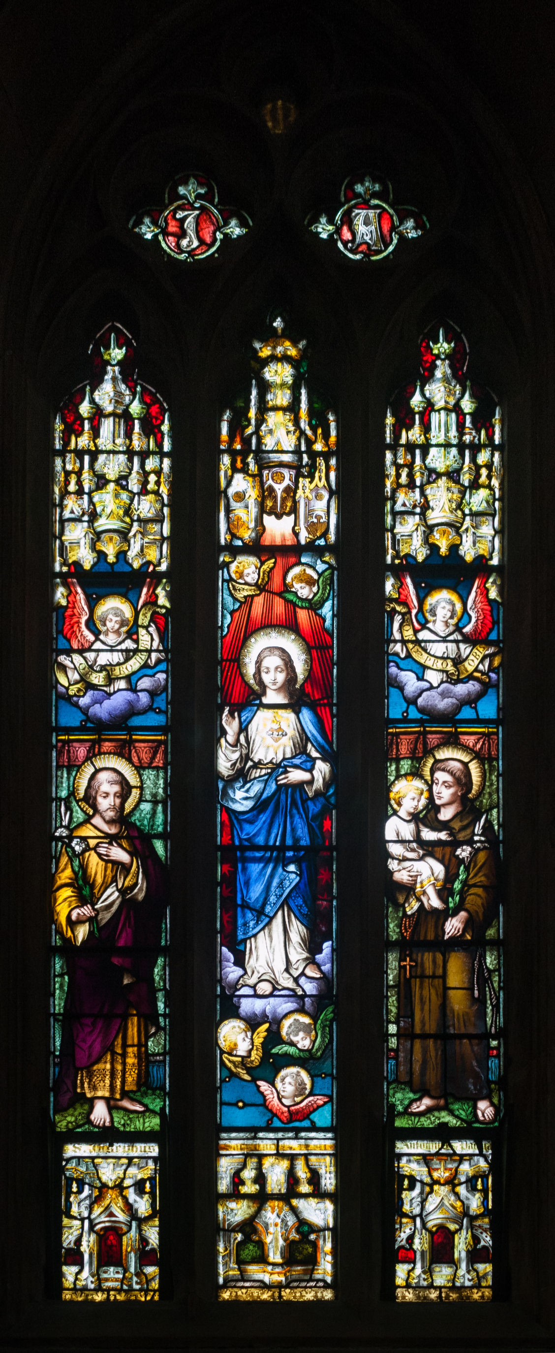 Derry St. Eugene's Cathedral South Aisle Window 7 Immaculate Heart of Mary with Saints Joseph and Anthony of Padua 2013 09 17