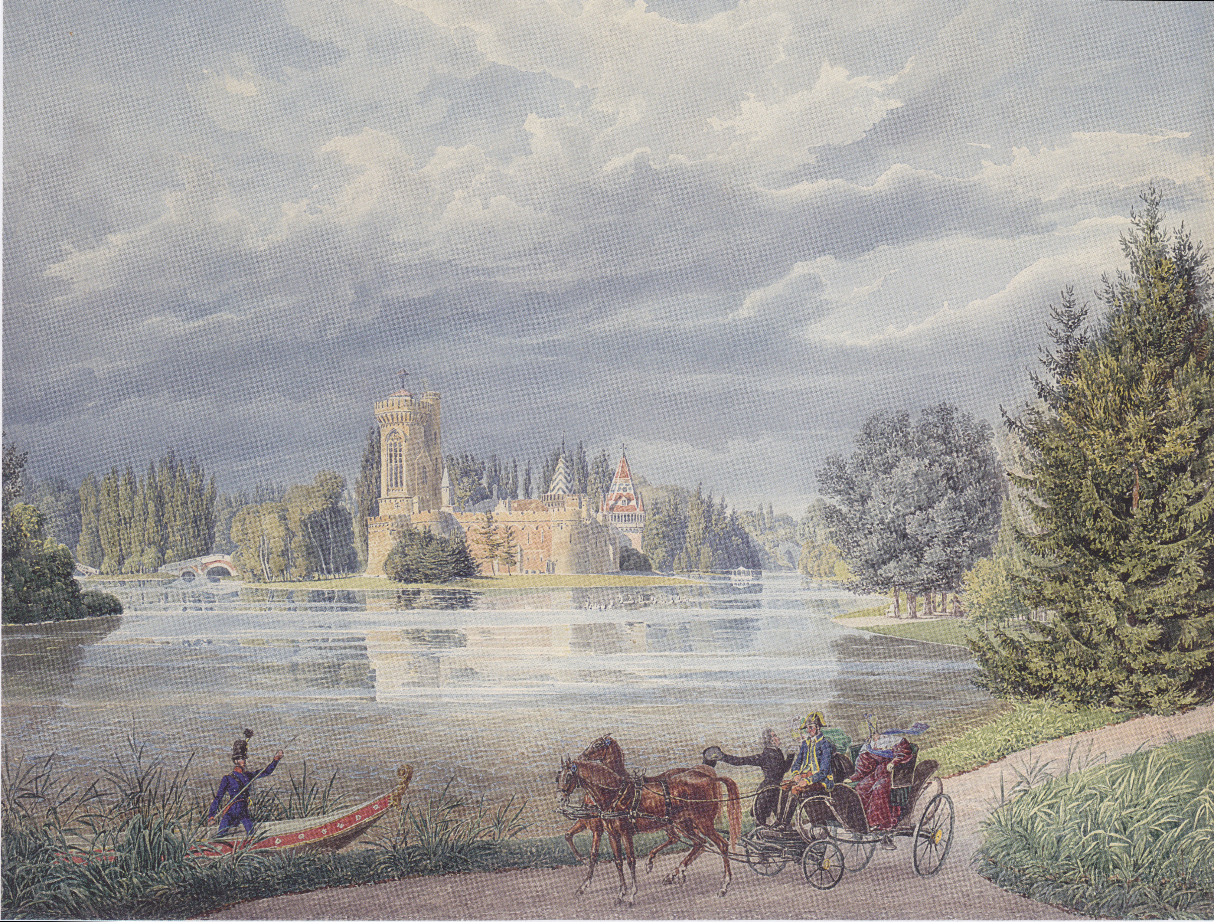 Eduard Gurk - Blick auf Schloss und Park Laxenburg bei Wien - ca 1838