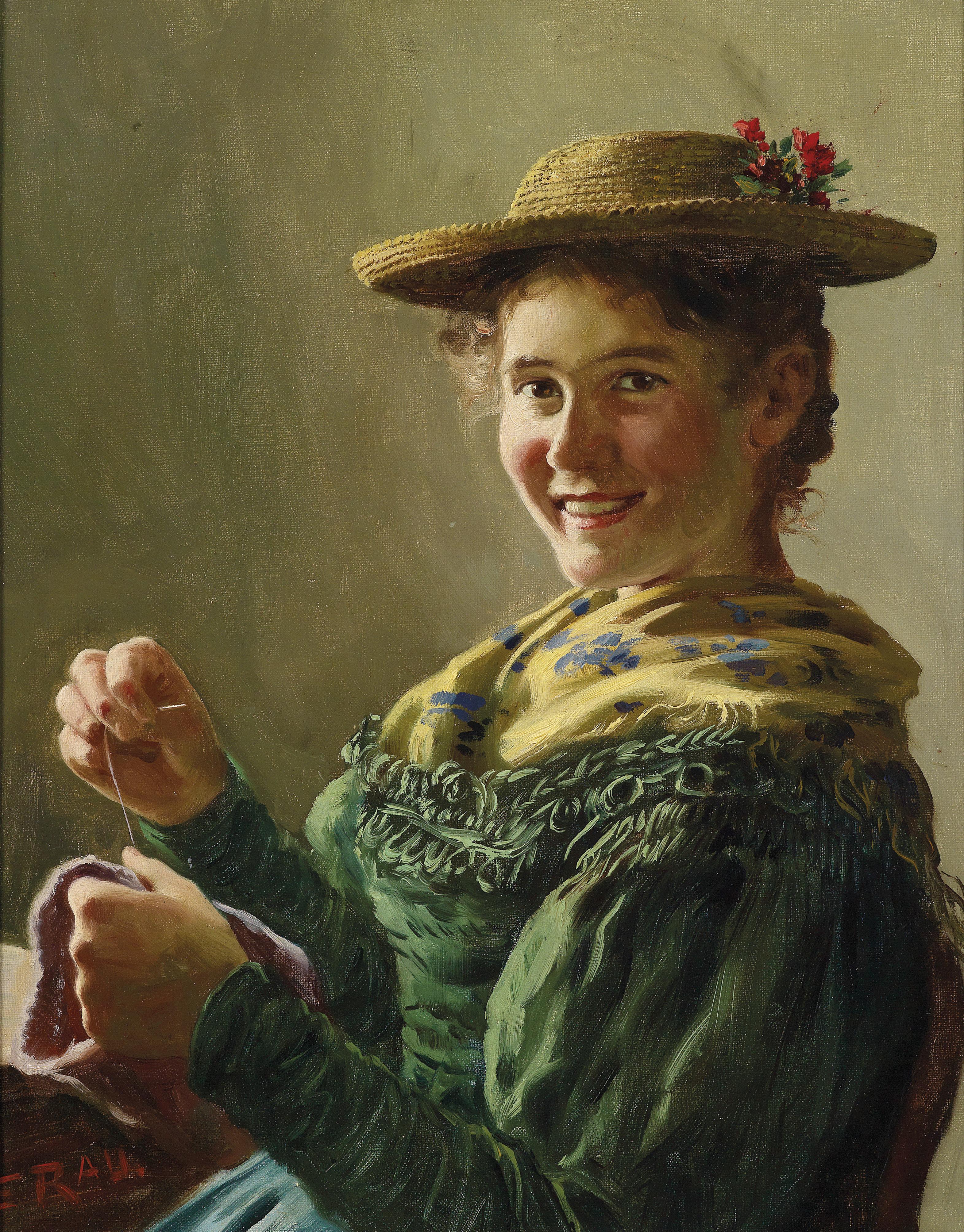 Emil Rau Nähendes Bauerndirndl