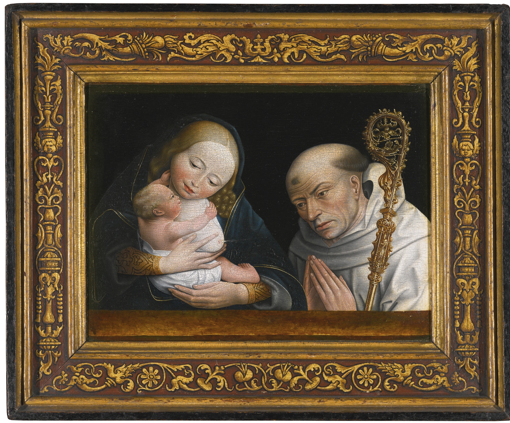 Follower of Master of Magdalene Legend - Virgin and Child with Saint Bernard of Clairvaux