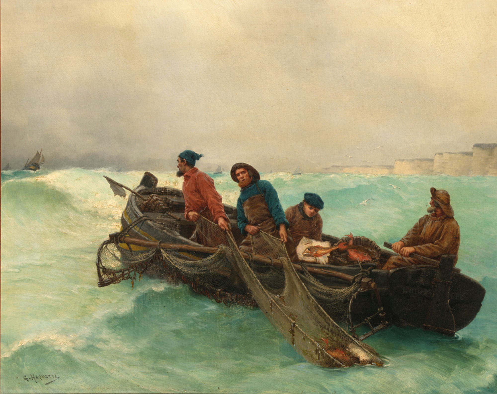 Georges Jean Marie Haquette - Pêcheurs tirant leurs filets à la mer