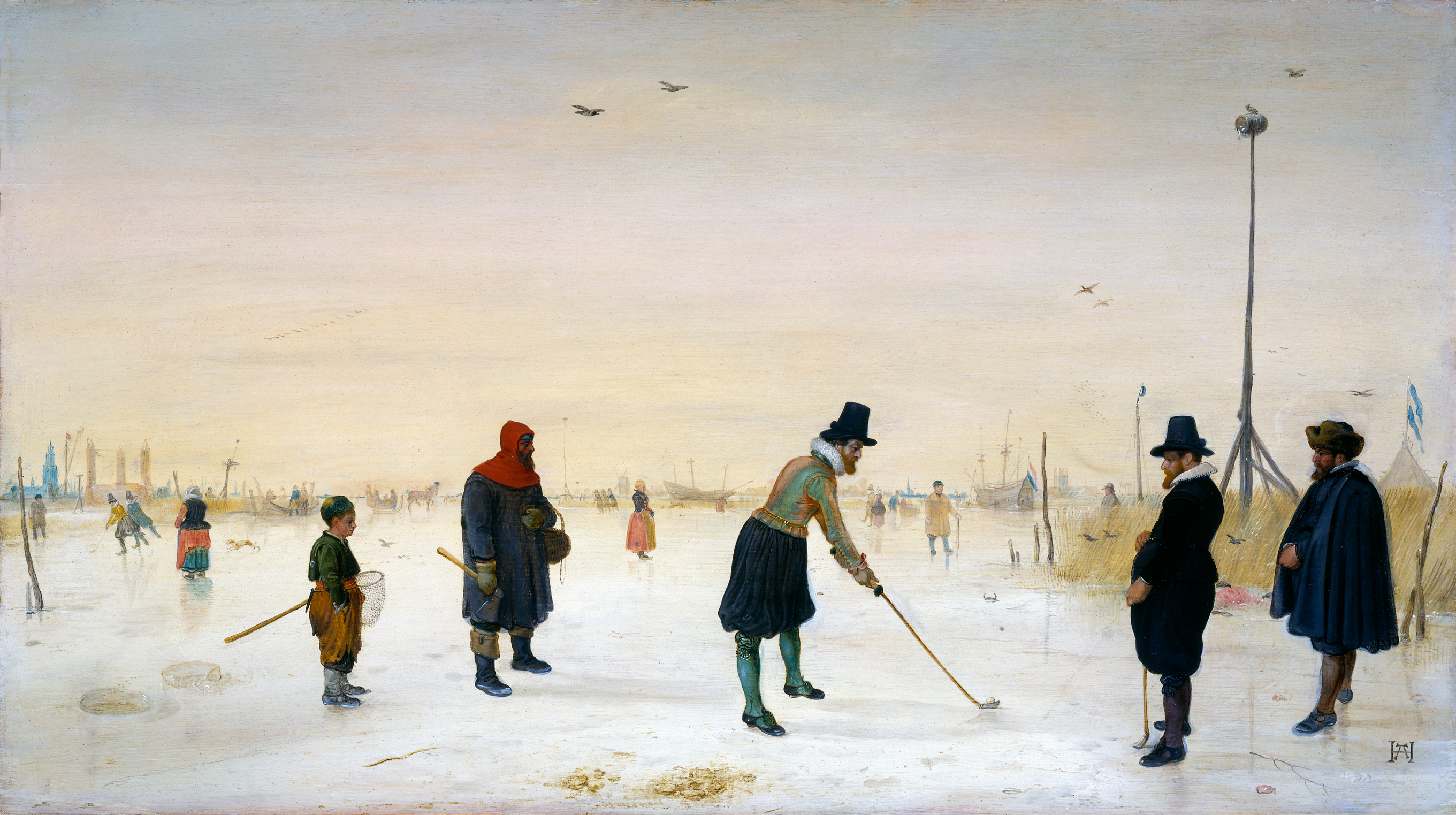 Hendrick Avercamp, Kolfspelers op het ijs, Circa 1625