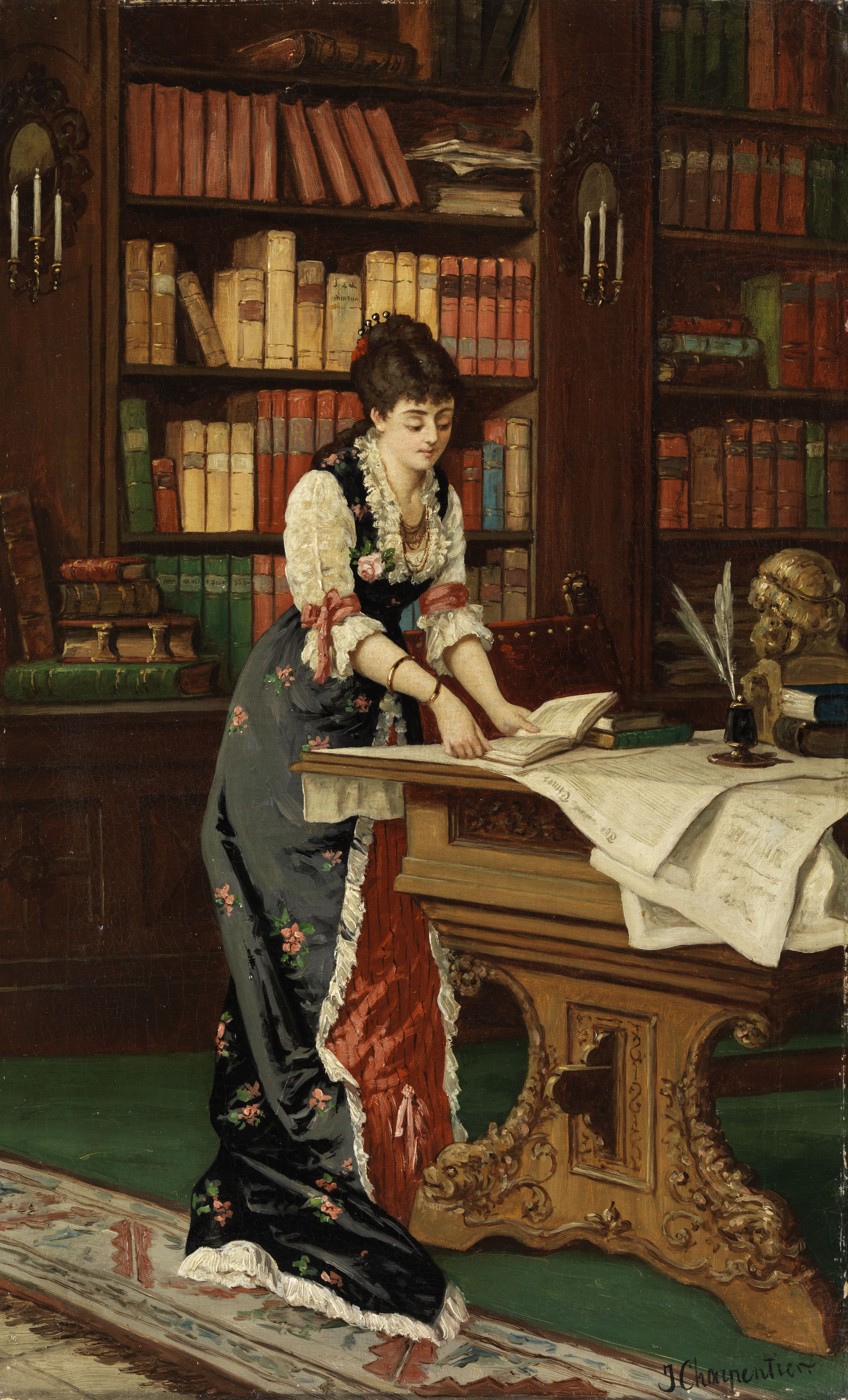 J Charpentier Dame in der Bibliothek