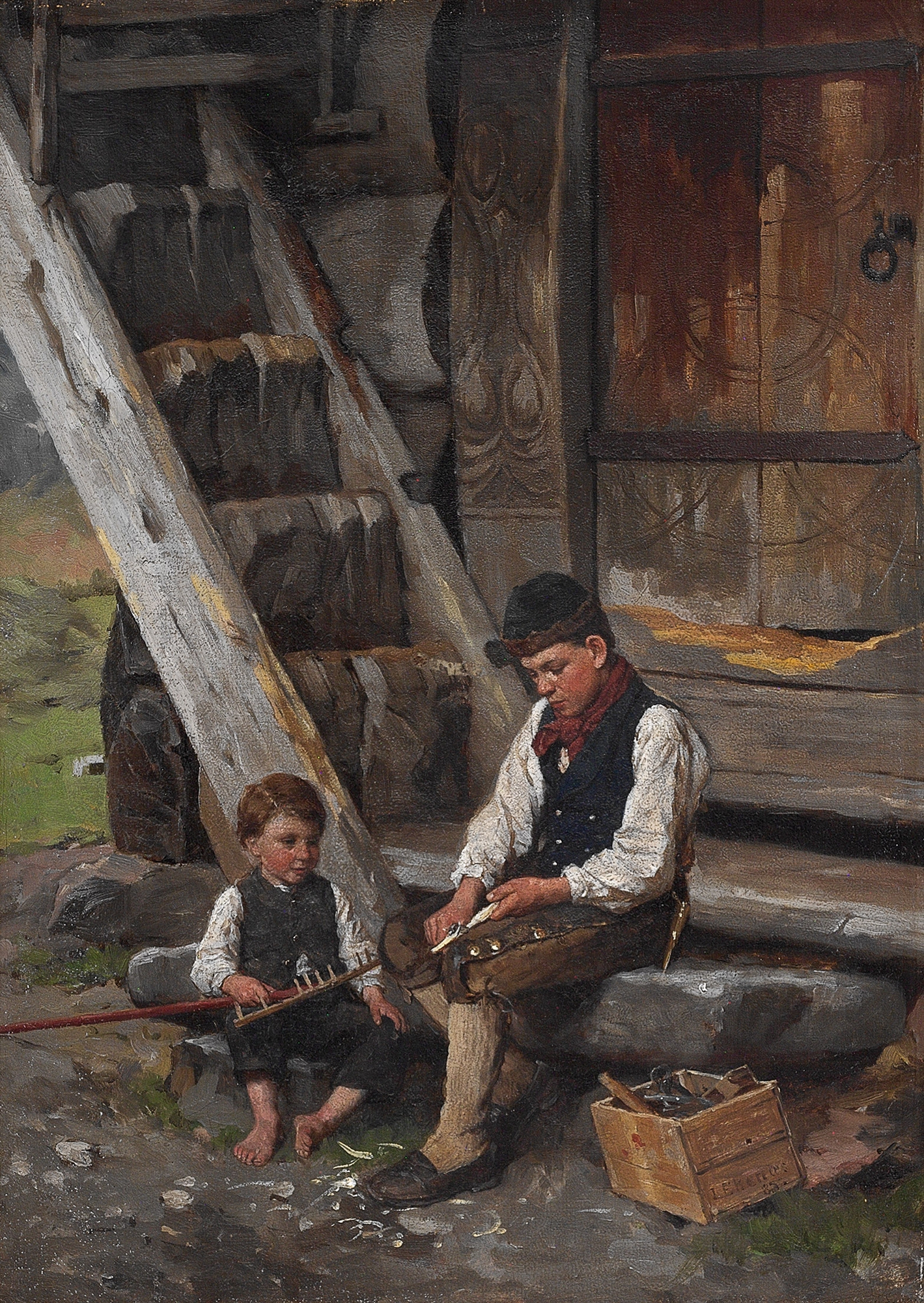 Jahn Ekenæs - To sittende gutter (1885)