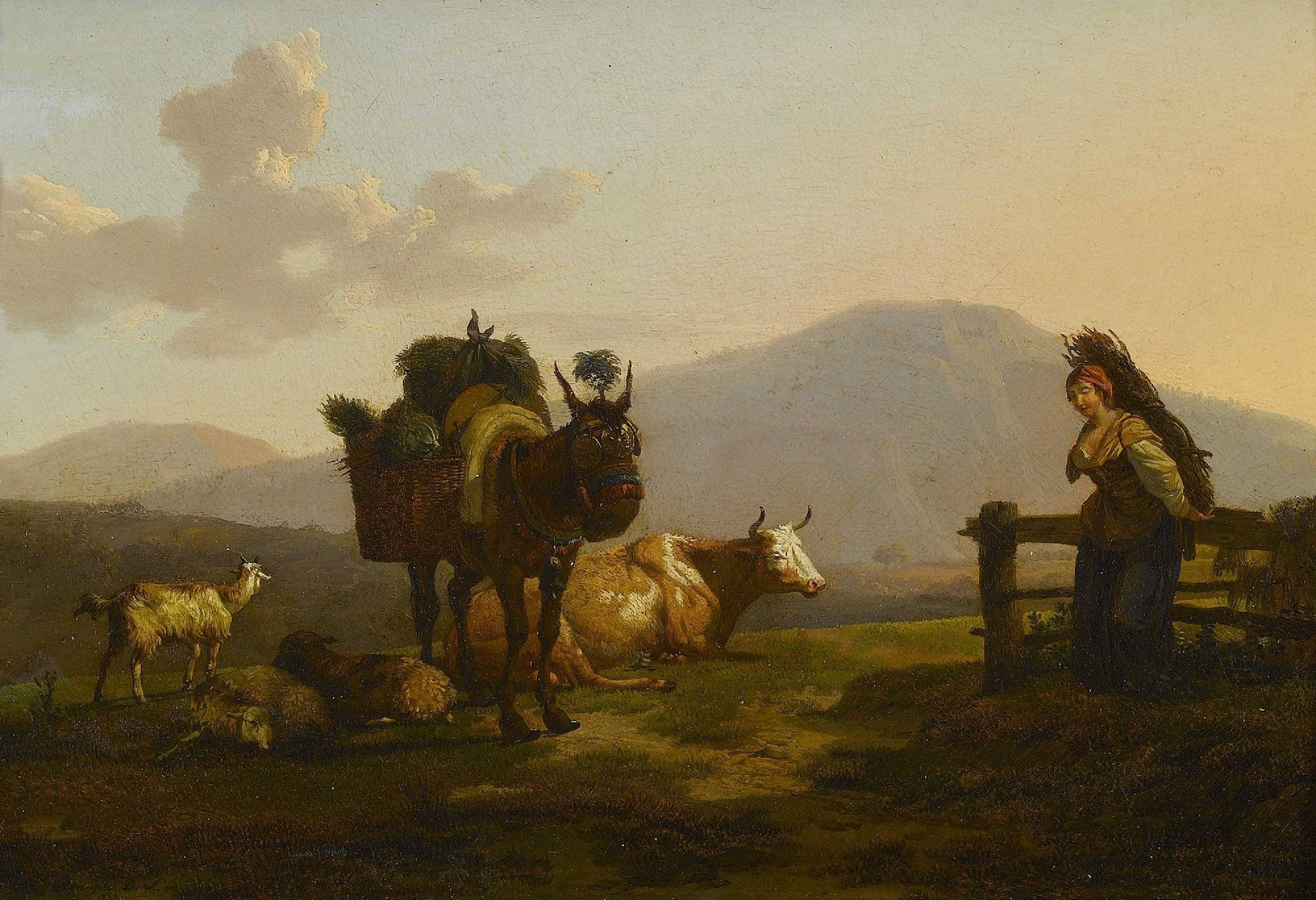 Jean François Duval - Paysage de montagne avec le collecteur de broussailles et de l'élevage (1796)