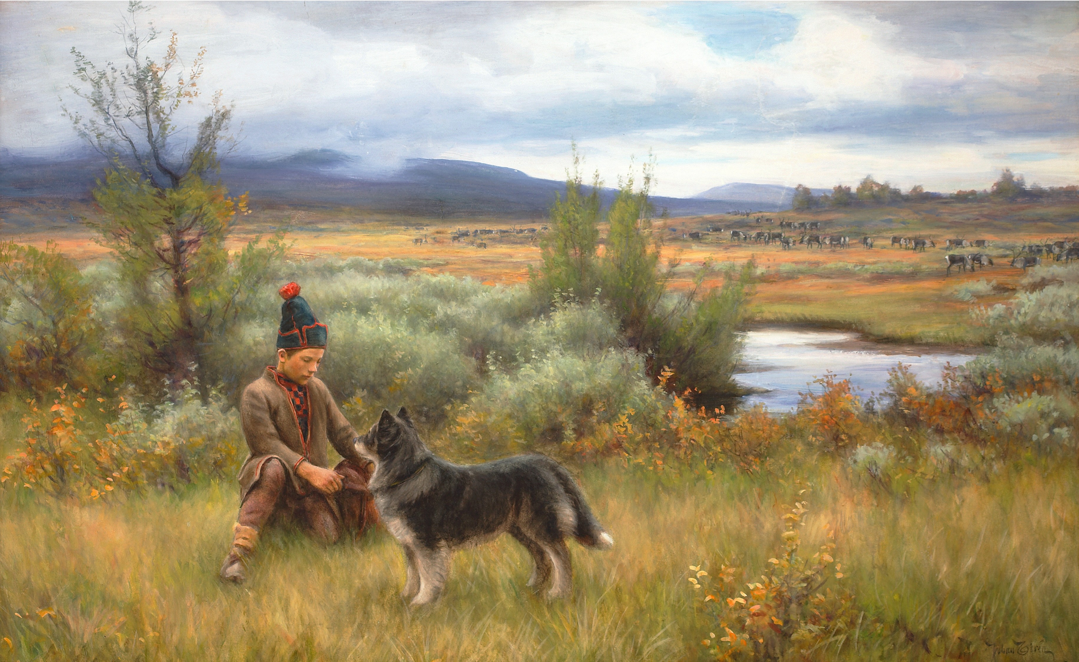 Johan Tirén-Samepojke leker med sin hund