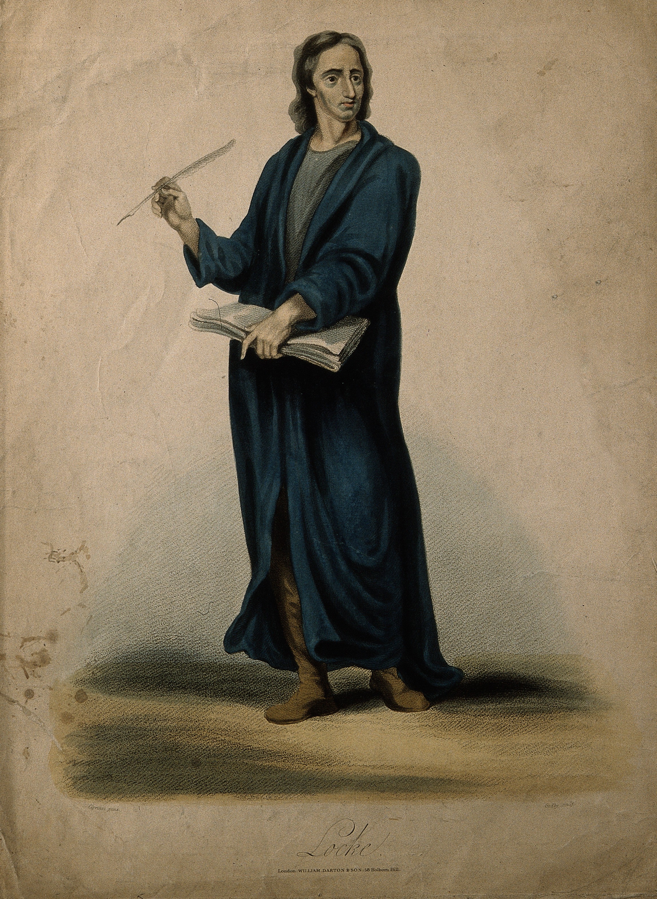 John Locke. Coloured stipple engraving by J. Godby after G. Wellcome V0003673