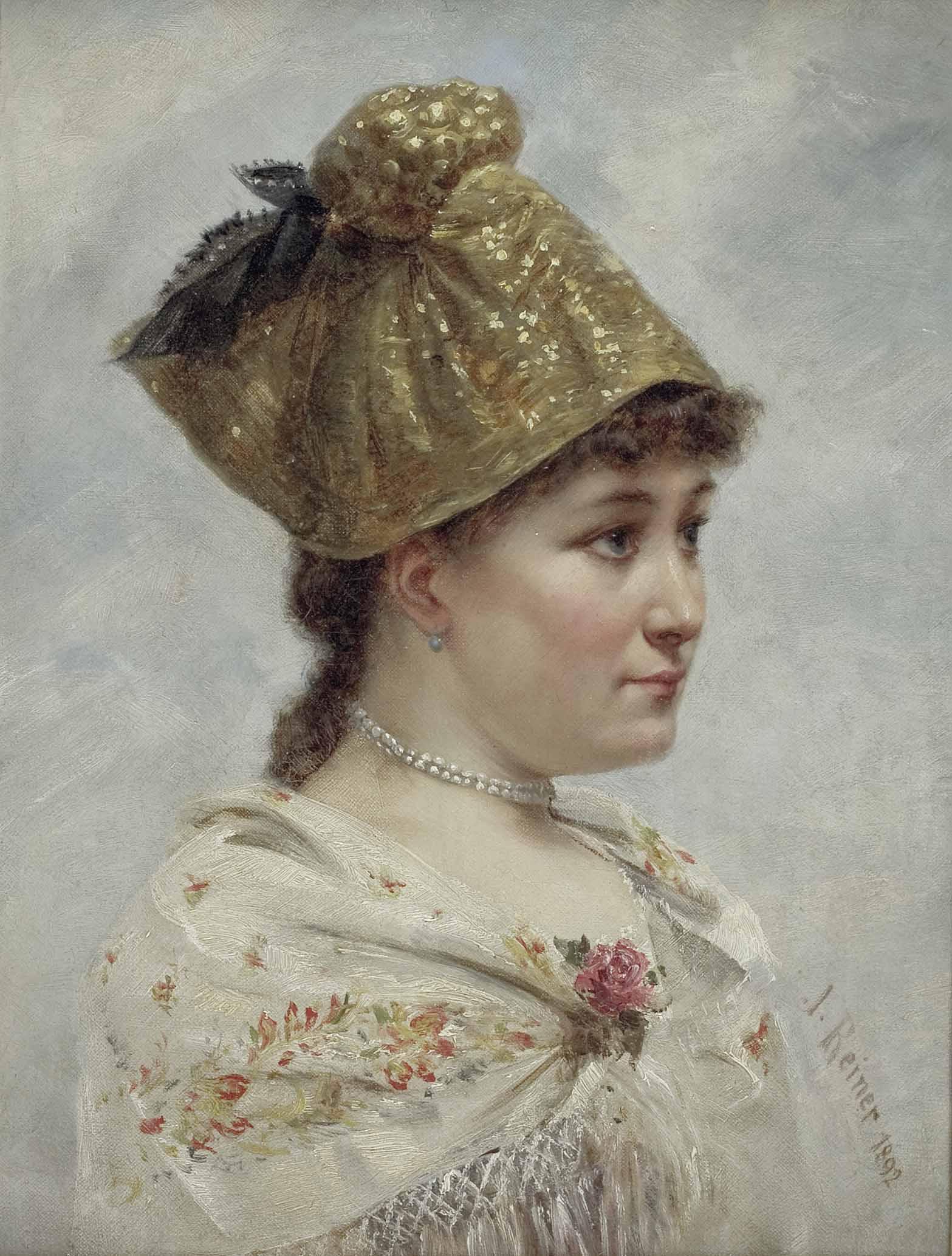 Joseph Reiner Bildnis einer jungen Frau mit Goldhaube 1892
