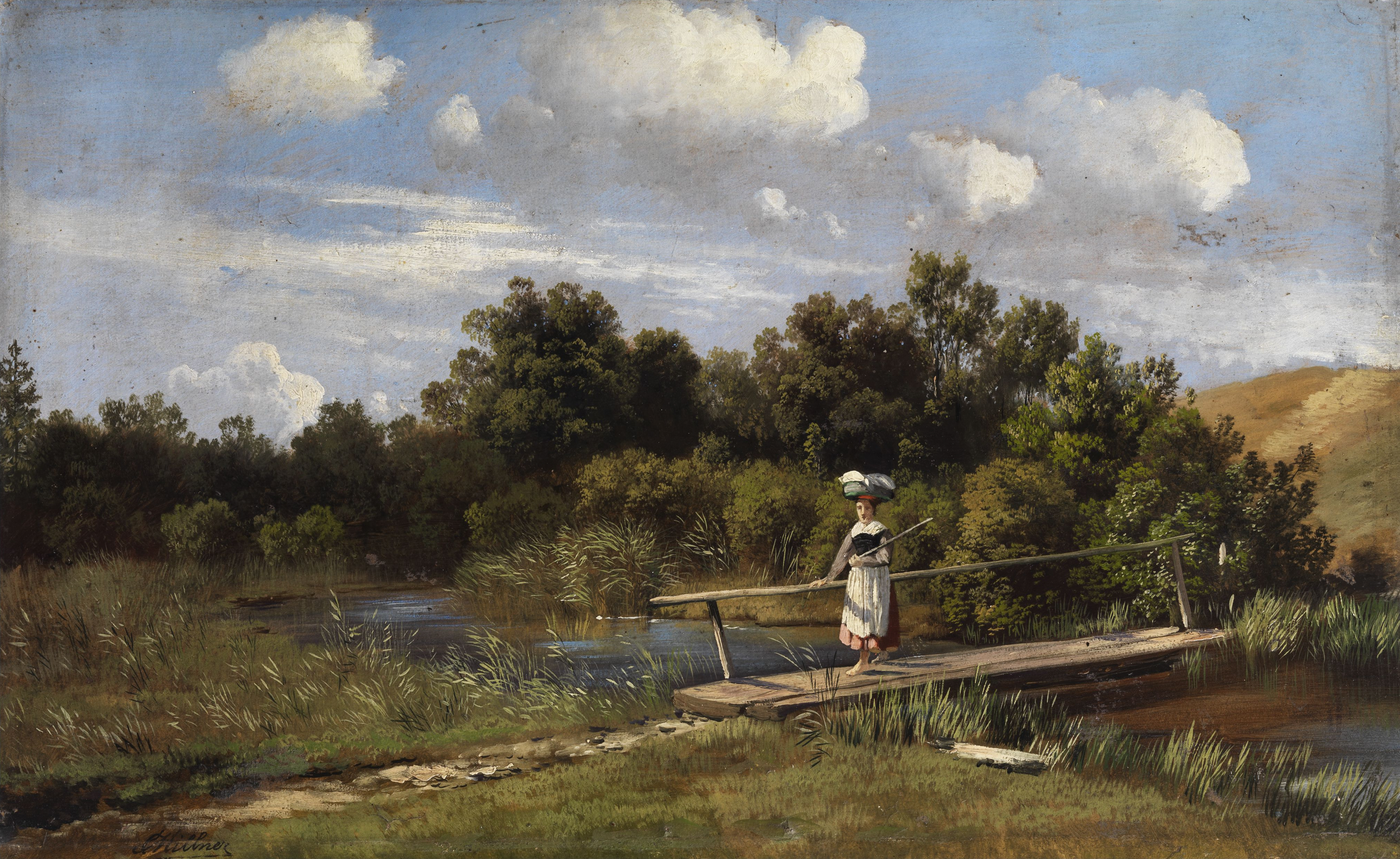 Karl Millner Sommerliche Landschaft mit einer Wäscherin