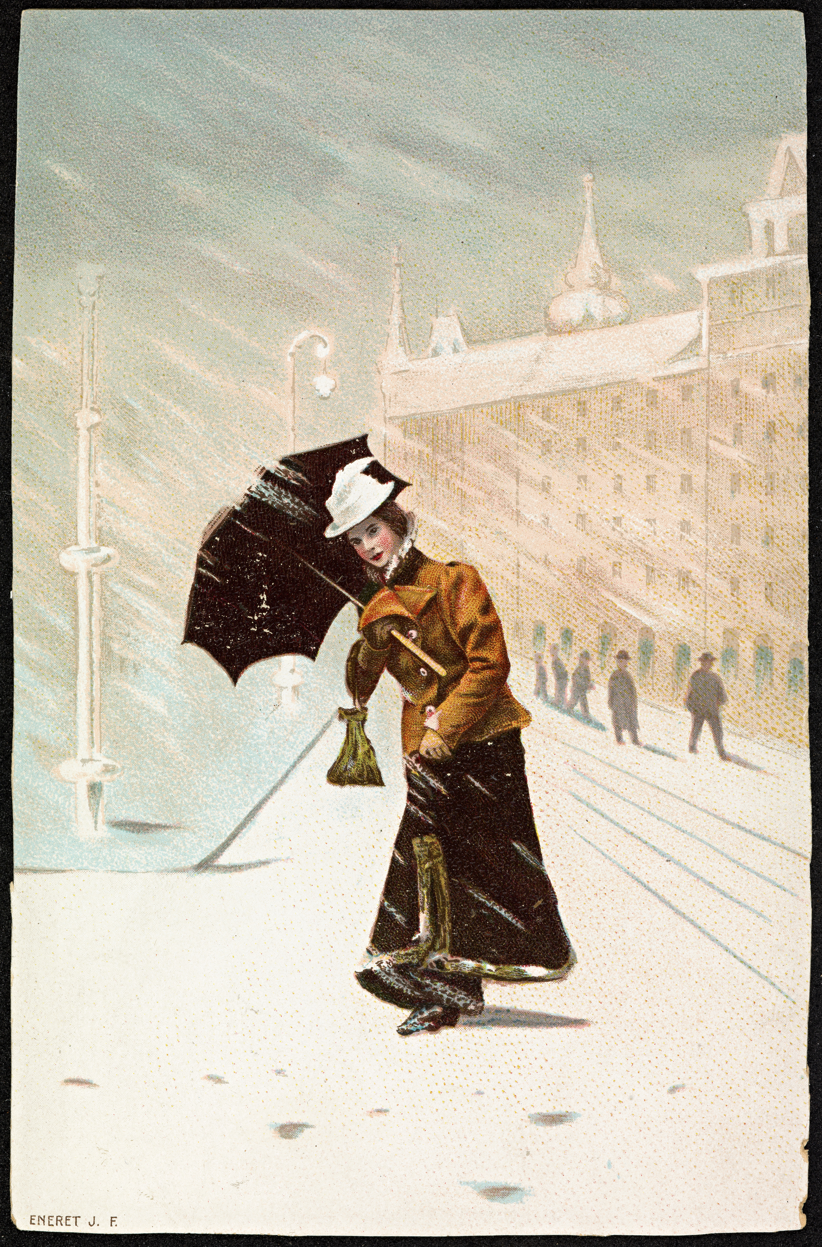 Kvinne ute i vintervær, ca 1900 (11349559005)