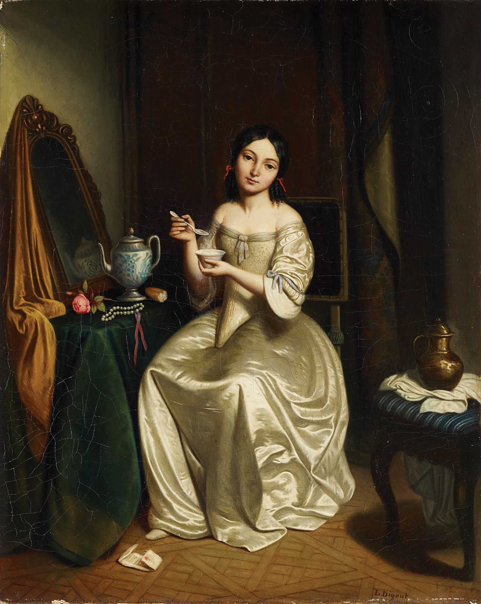 Louis-Joseph Digout Jeune femme assise devant son miroir