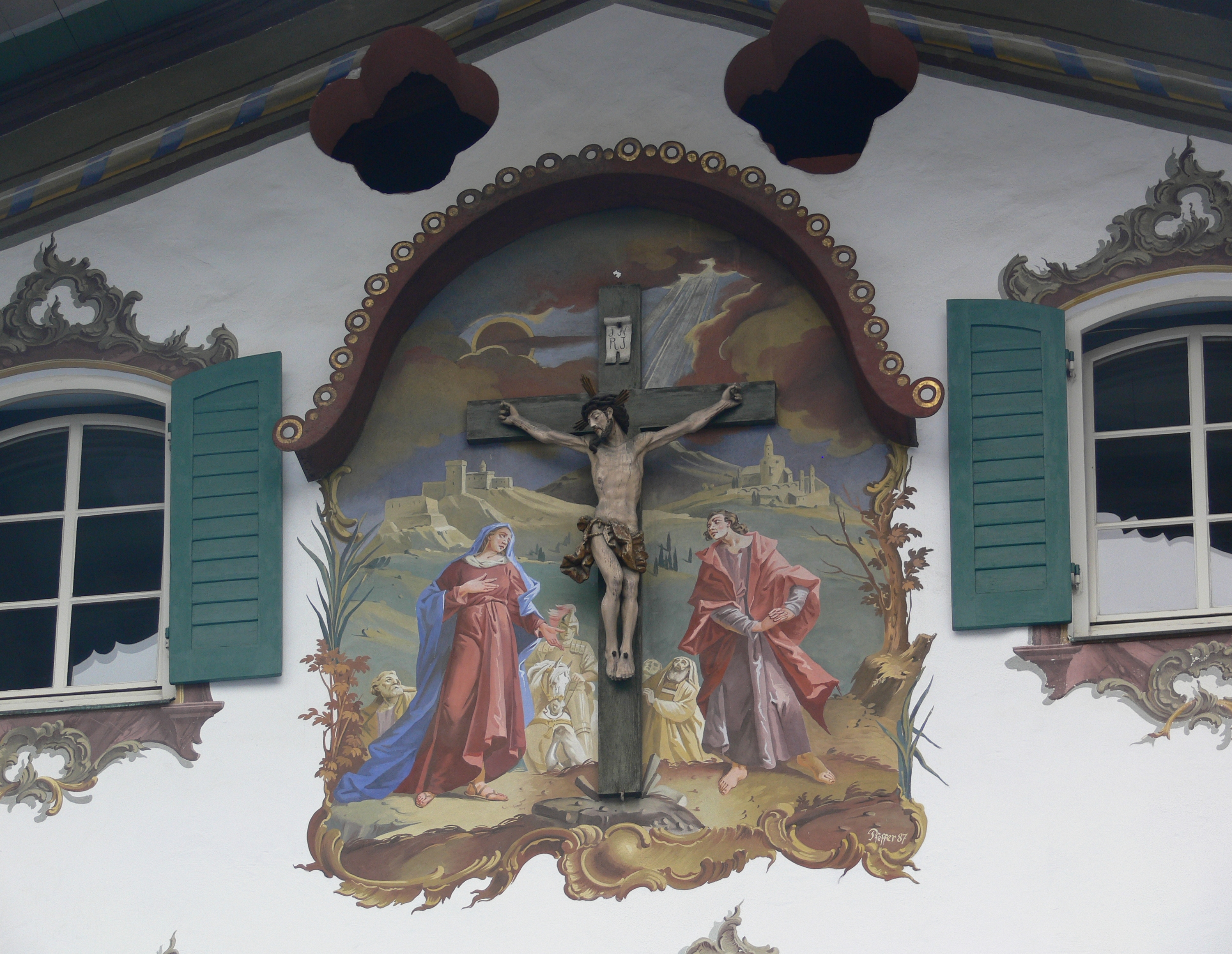 Oberammergau Lüftlmalerei Kreuzigungsszene
