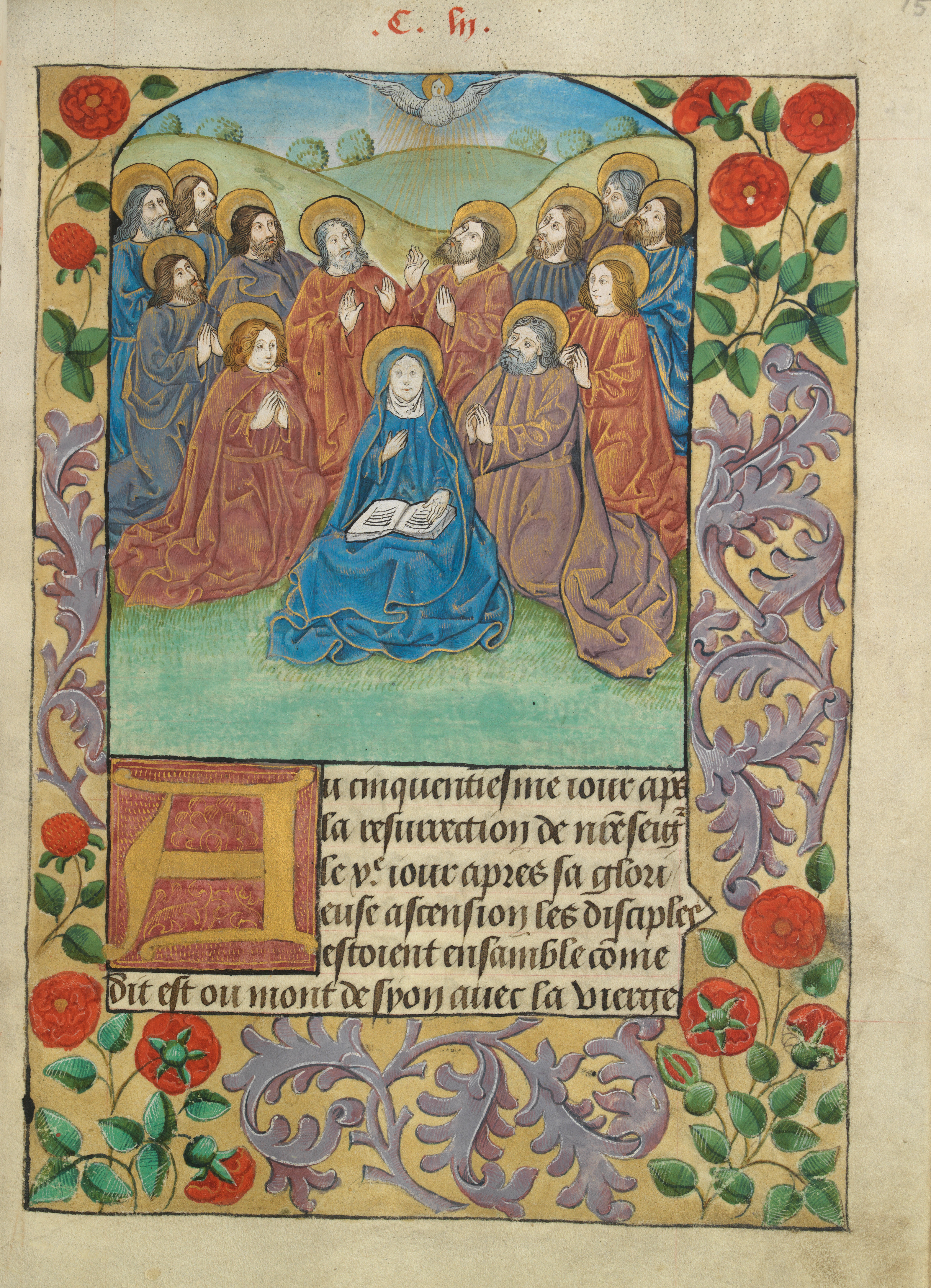 Pentecost descent of the Holy Ghost as a dove (f. 151)