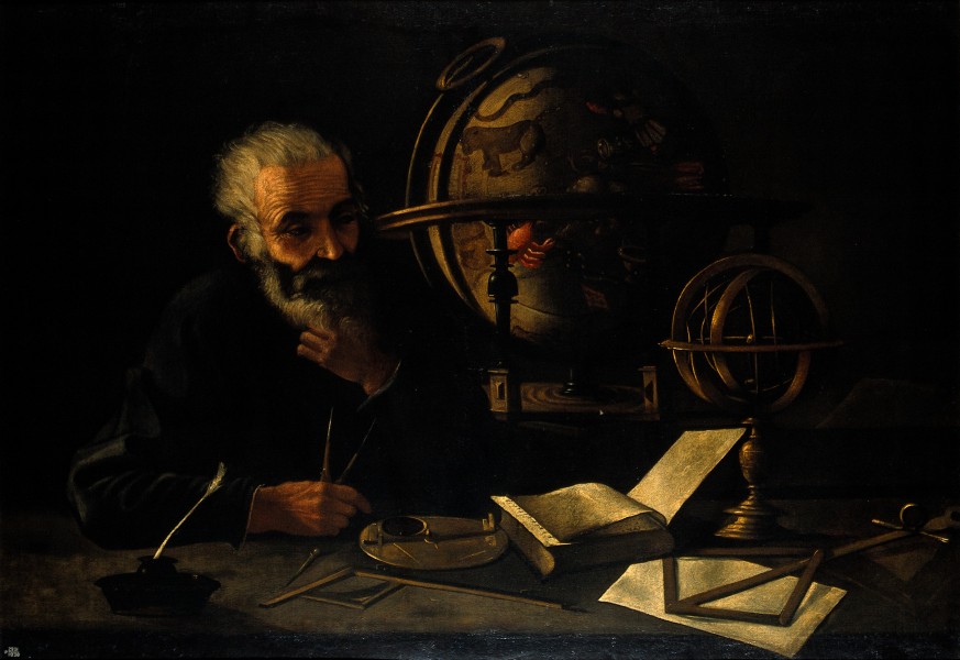 A philosopher (Galileo?) studying a celestial globe. Oil pai Wellcome V0017872
