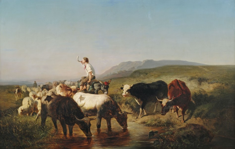 Adolf Schreyer Herde mit eselreitendem Hirtenknaben