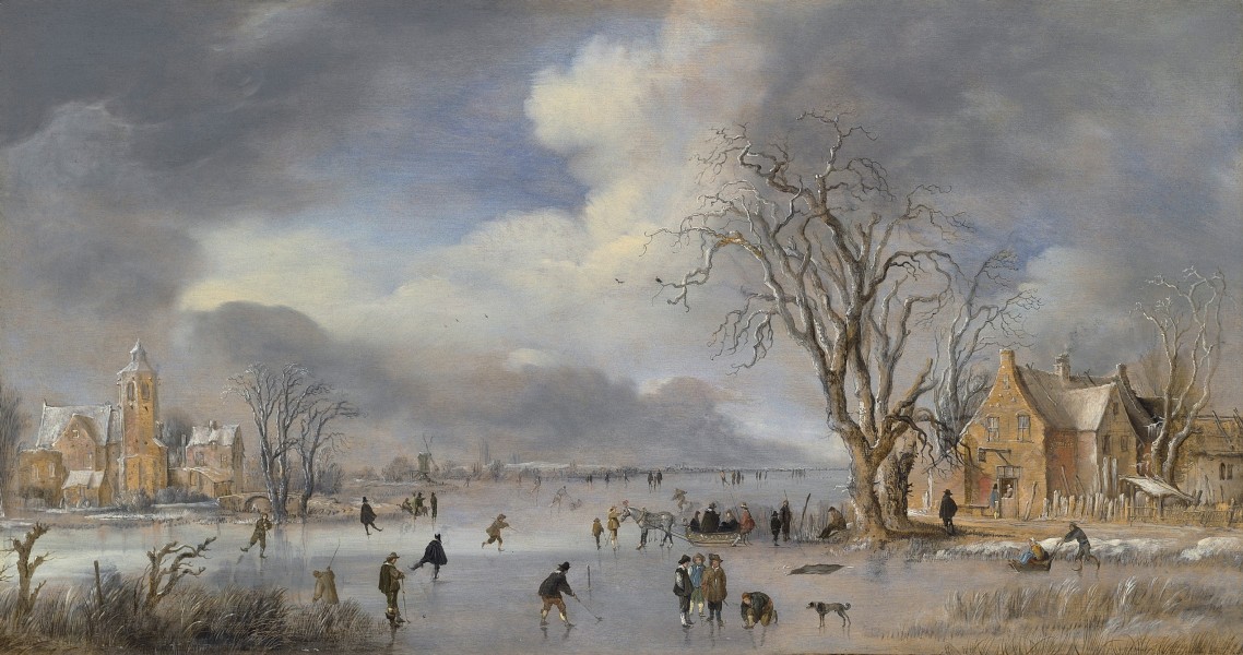 Aert van der Neer - Winterlandschap met schaatsers en kolfspelers ca 1642