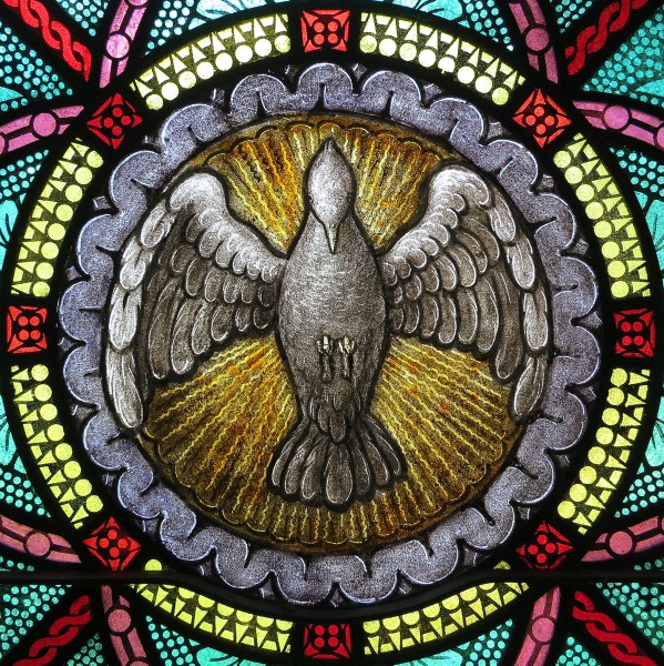 All Saints Catholic Church (St. Peters, Missouri) - stained glass, sacristy, Holy Spirit detail